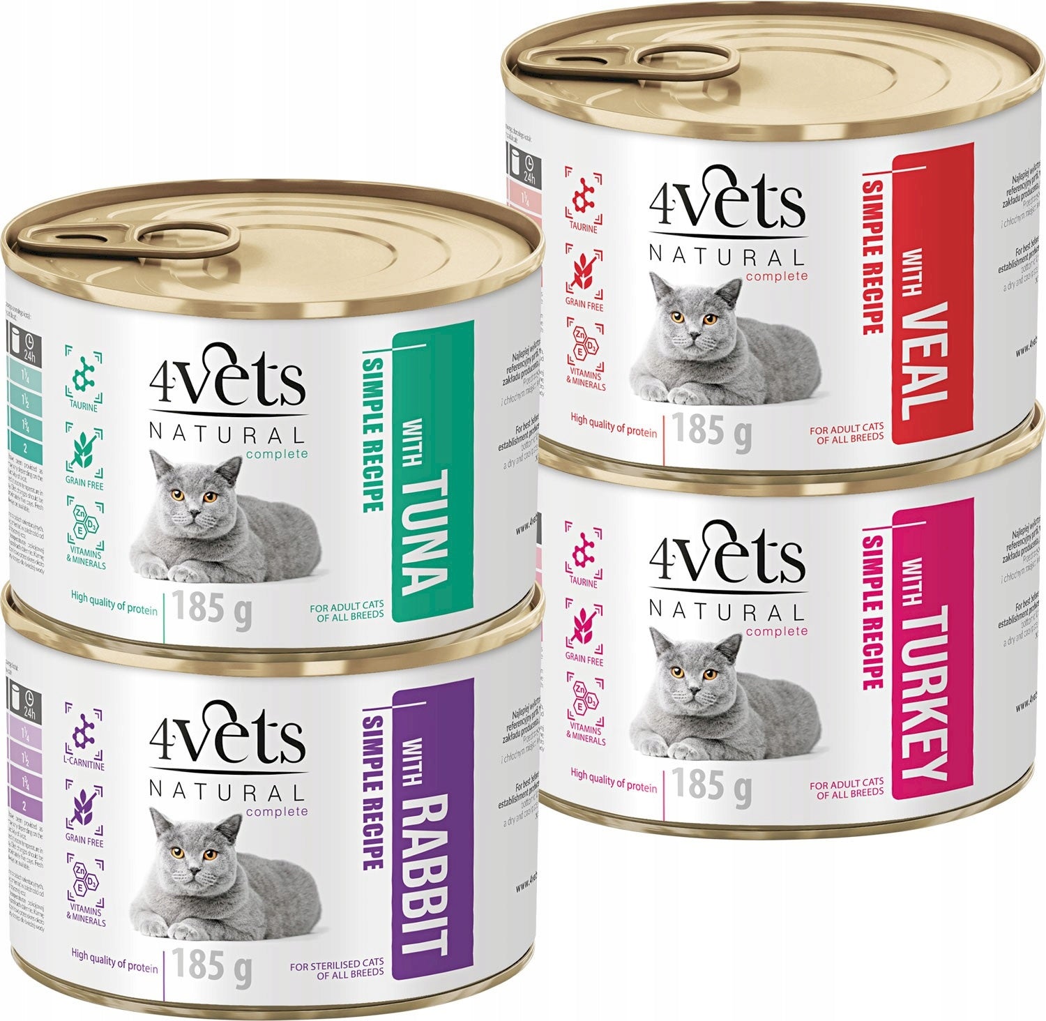 4VETS Natural Wet Cat Food with Veal 185g Brand 4Vets Natural