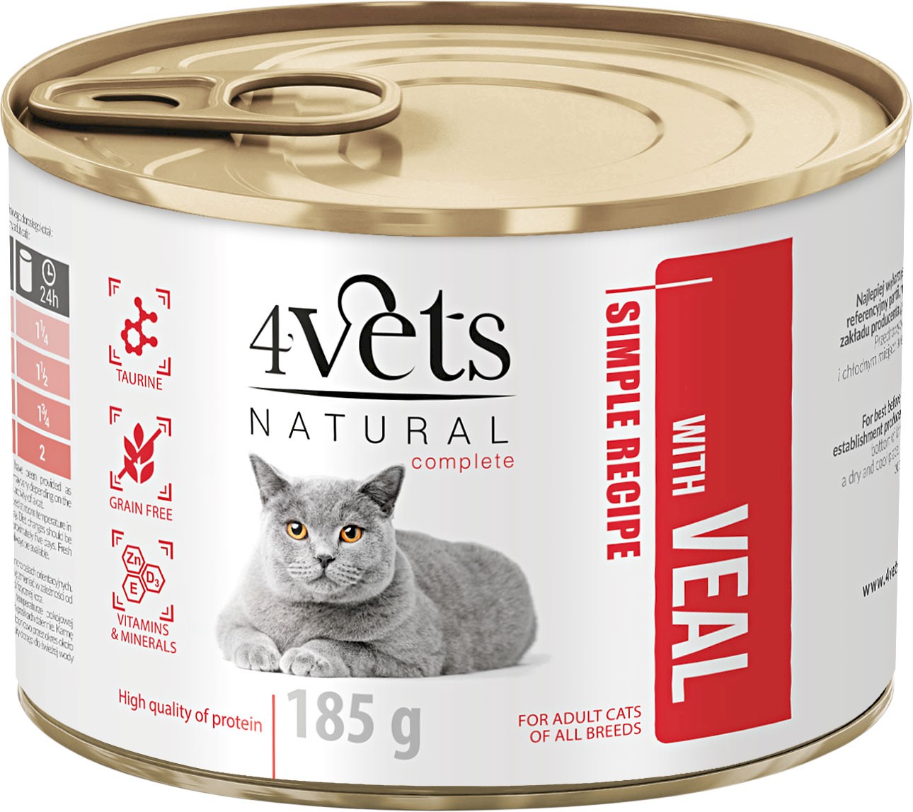 4VETS Natural Wet Cat Food with Veal 185g