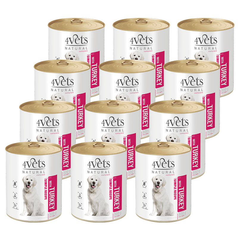 4Vets Natural Wet Dog Food Turkey 12 x 800 g