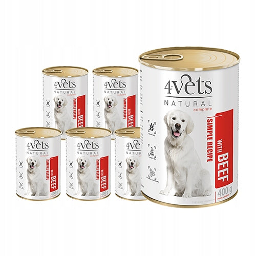 4Vets Natural Wet Dog Food with Beef Set of 6 x 400 g