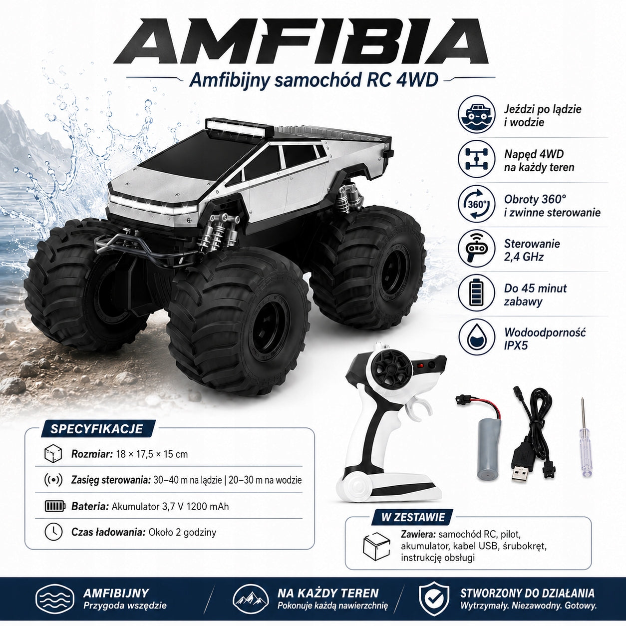 4WD RC AMPHIBIOUS REMOTE CONTROLLED CAR FOR WATER AND LAND Packaging status original