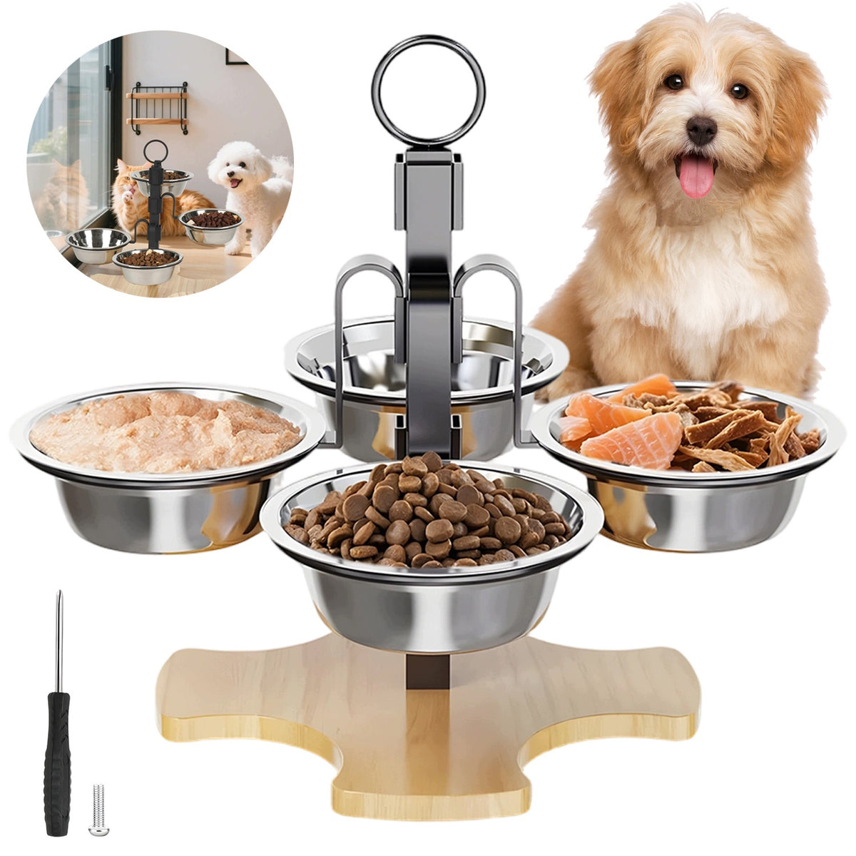 4X CAT DOG BOWL ADJUSTABLE STAND METAL STABI STEEL STAND