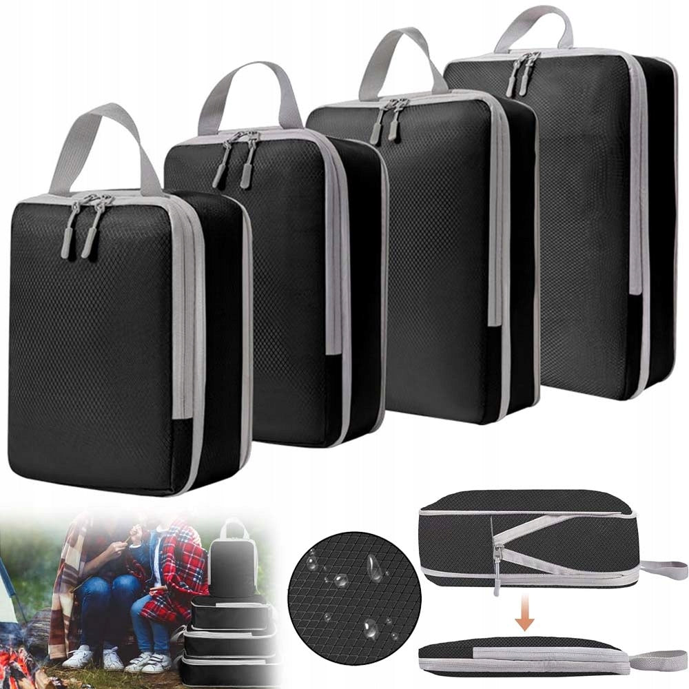 4X COMPRESSION BAG ORGANIZER FOR LUGGAGE PACKING SUITCASE FOR TRAVEL SET Color black