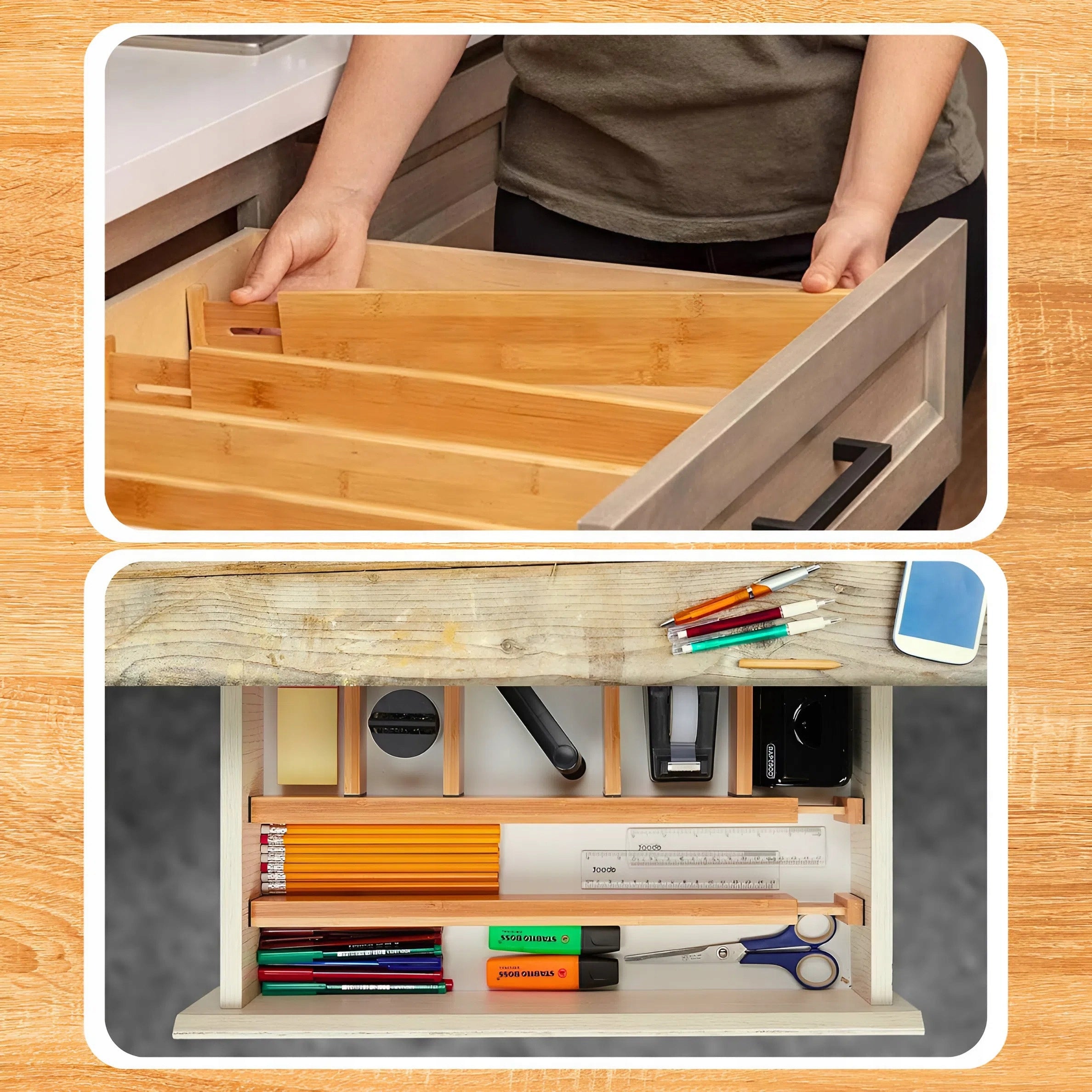 4X DRAWER ORGANIZER COMPARTMENTS BAMBOO SEPARATOR PARTITION SET Brand MEMFLOW