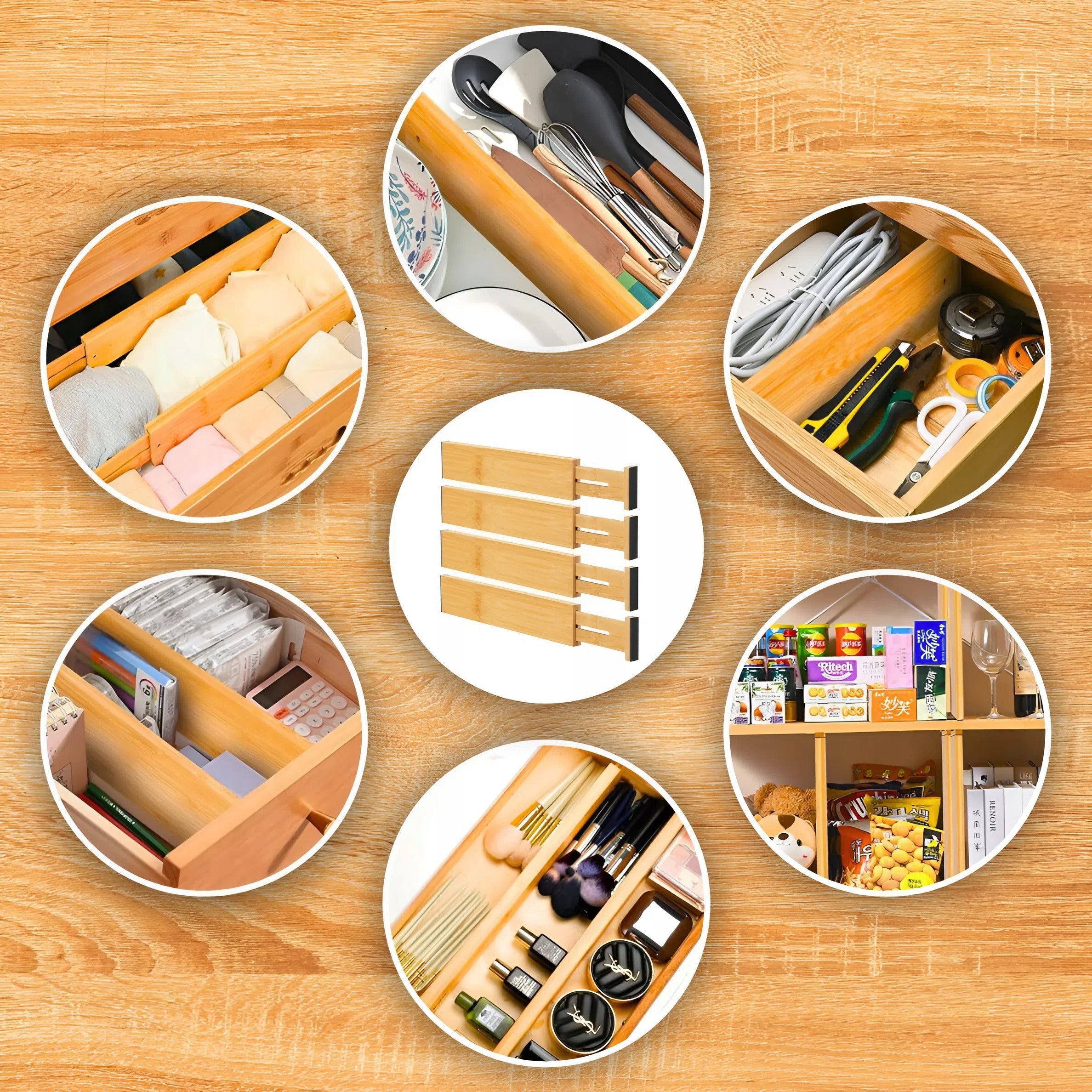 4X DRAWER ORGANIZER COMPARTMENTS BAMBOO SEPARATOR PARTITION SET Number of pieces 4 pcs
