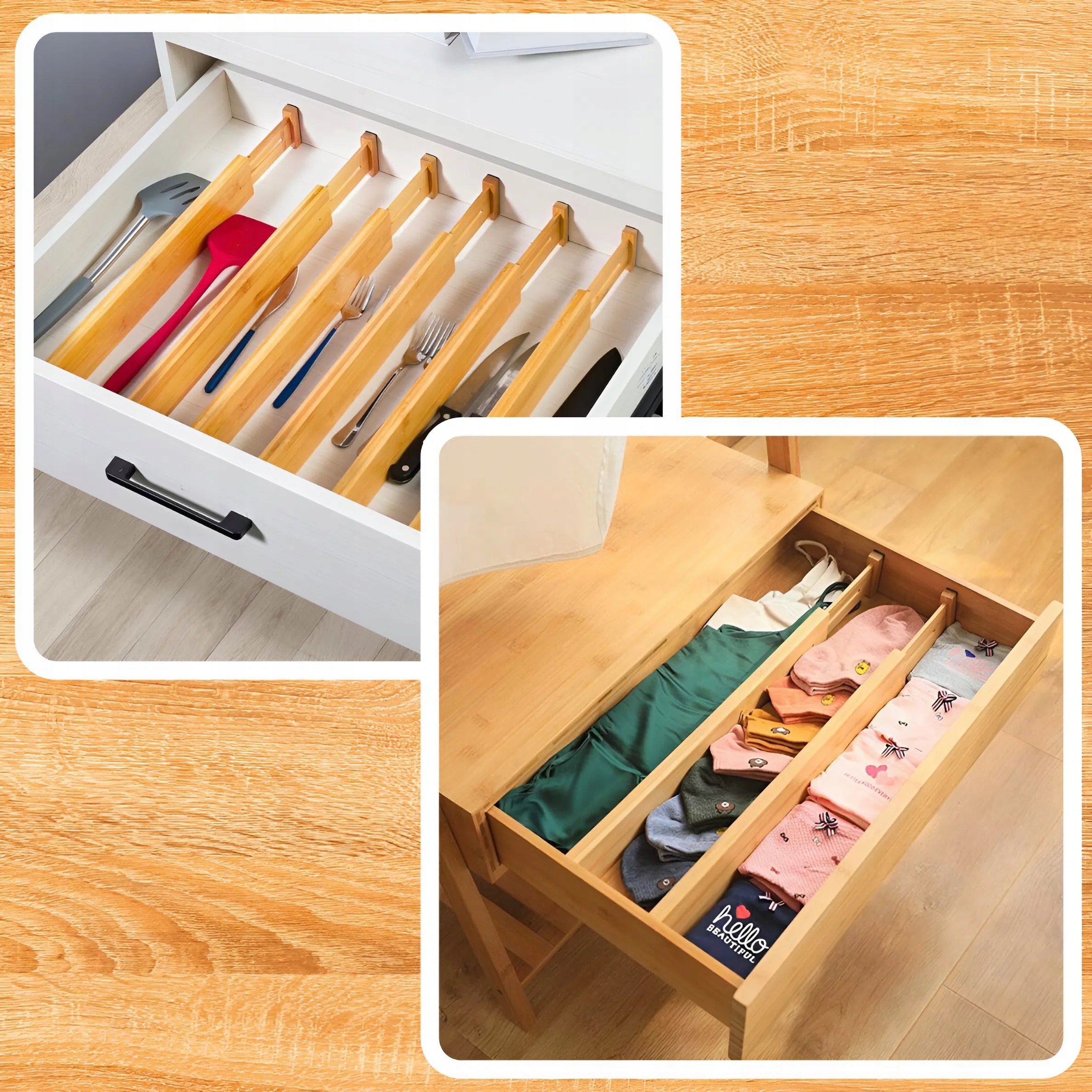 4X DRAWER ORGANIZER COMPARTMENTS BAMBOO SEPARATOR PARTITION SET Product width 1.5 cm