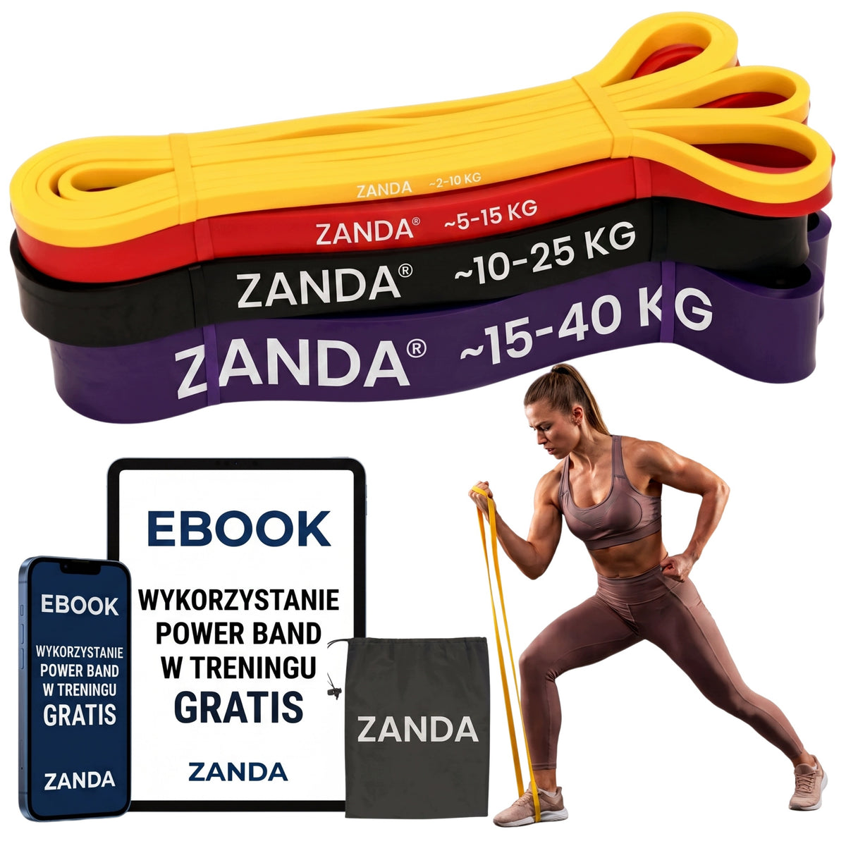 4X RESISTANCE RUBBER POWER BAND SET OF 4 FOR EXERCISE GYM POUCH EBOOK