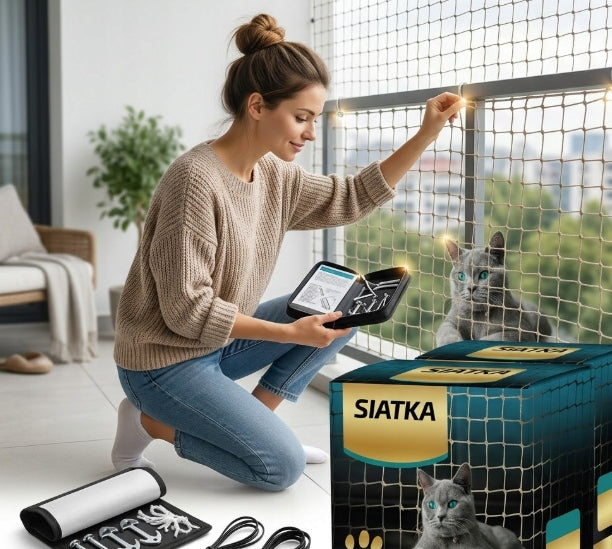 4X2M CAT BALCONY NET REINFORCED WITH WIRE STRONG WITHOUT DRILLING XXL