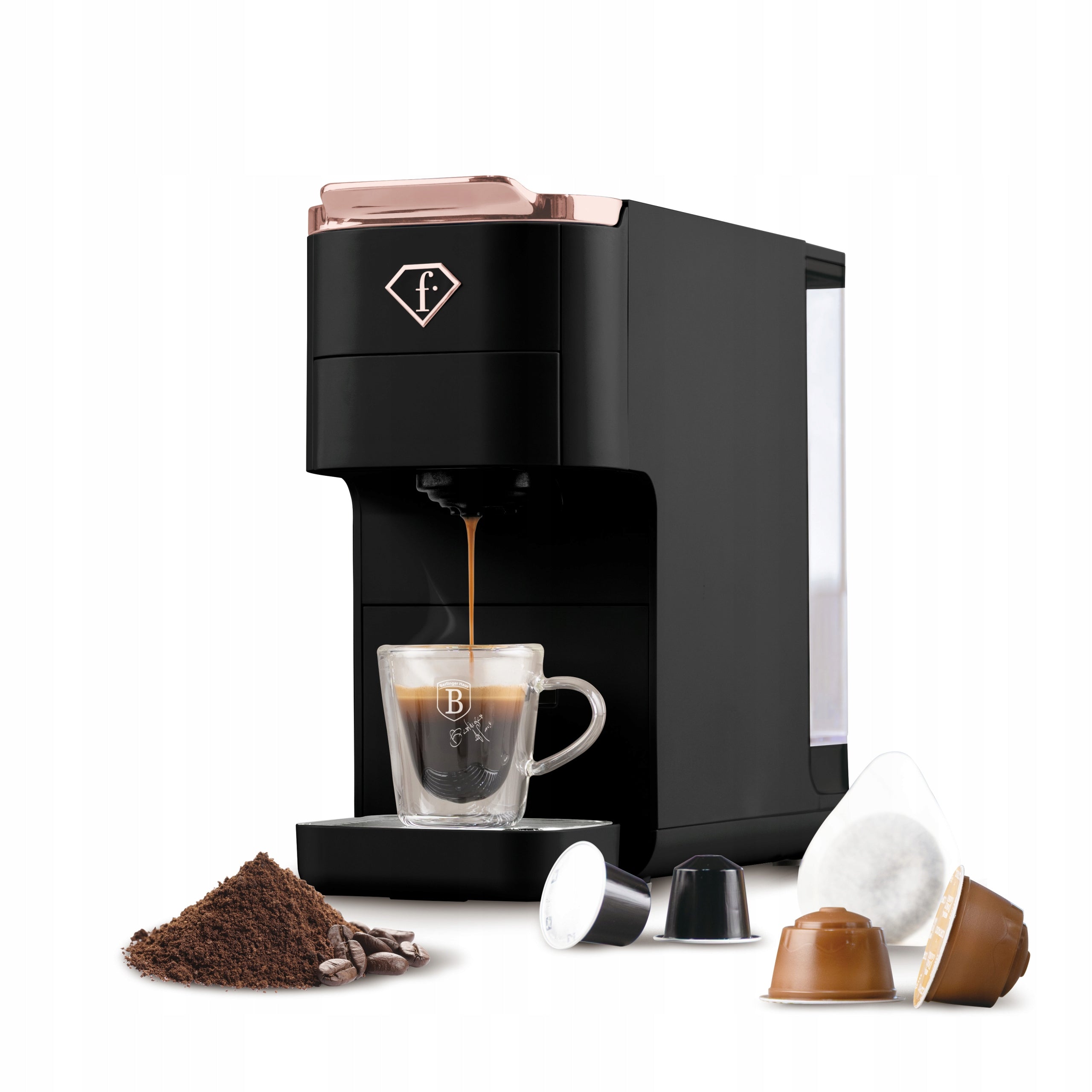 4in1 Capsule Coffee Maker, Fashion TV FTV-0157 Matte Black - Rose Gold