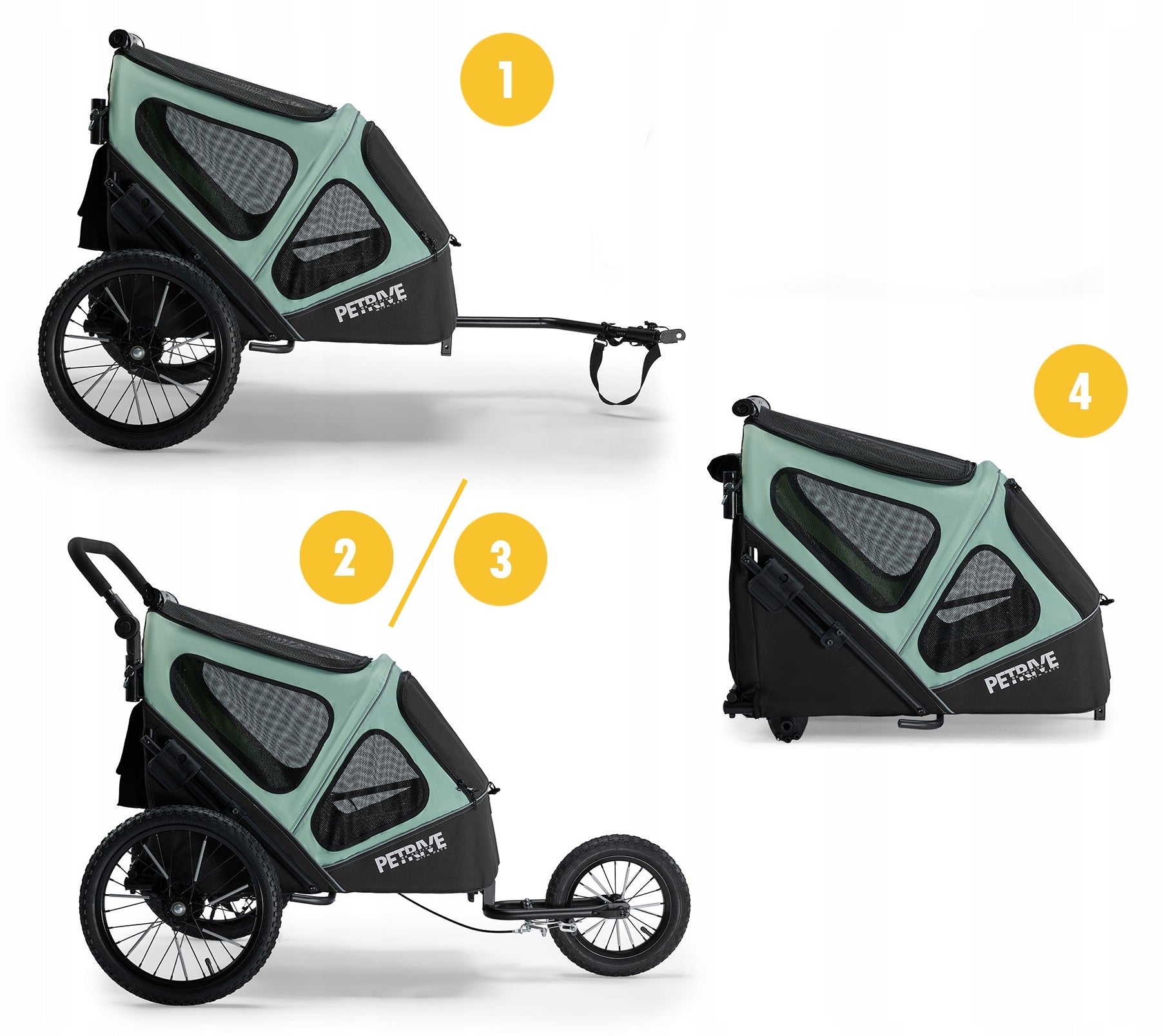 4in1 Dog Bicycle Trailer Trolley Large Transporter Up to 30kg PETRIVE