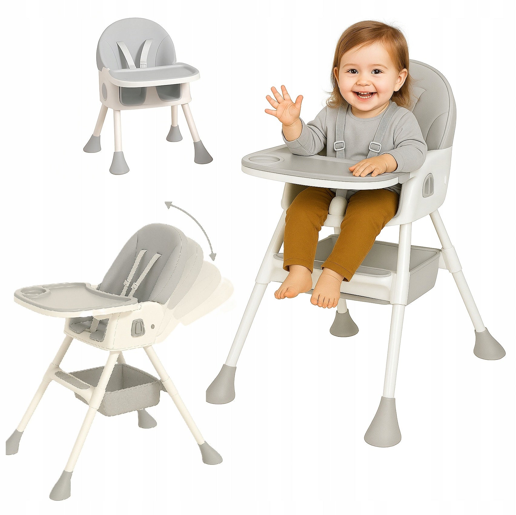 4in1 Folding Baby Seat Highchair Tray Grey