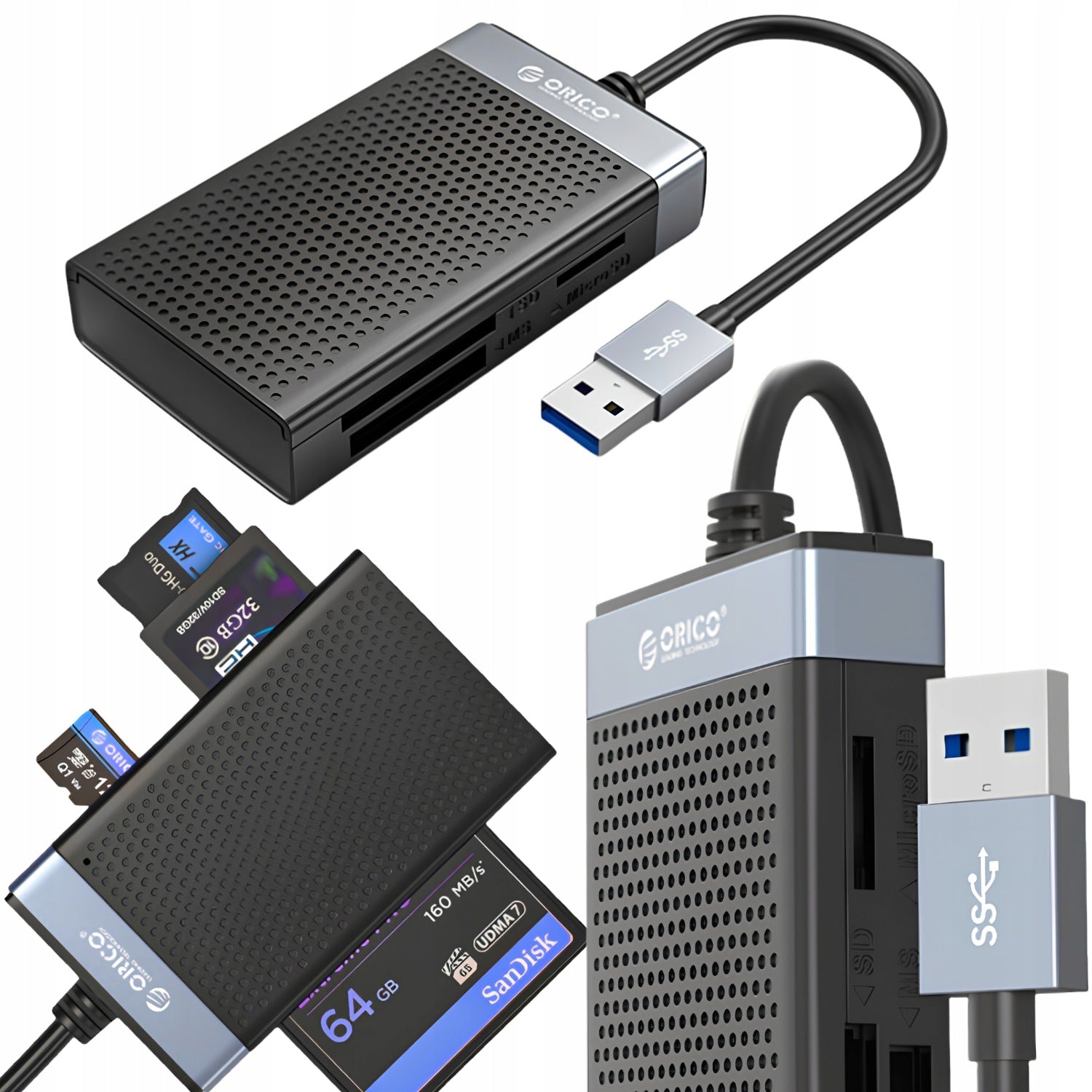 4in1 Memory Card Reader USB-A 3.0 SD MicroSD CF MS Up to 5 Gb/s Up to 2 TB Orico
