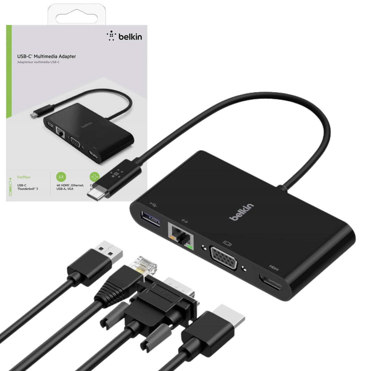4in1 USB-C HUB Adapter - HDMI VGA USB LAN Thunderbolt Network Card BELKIN