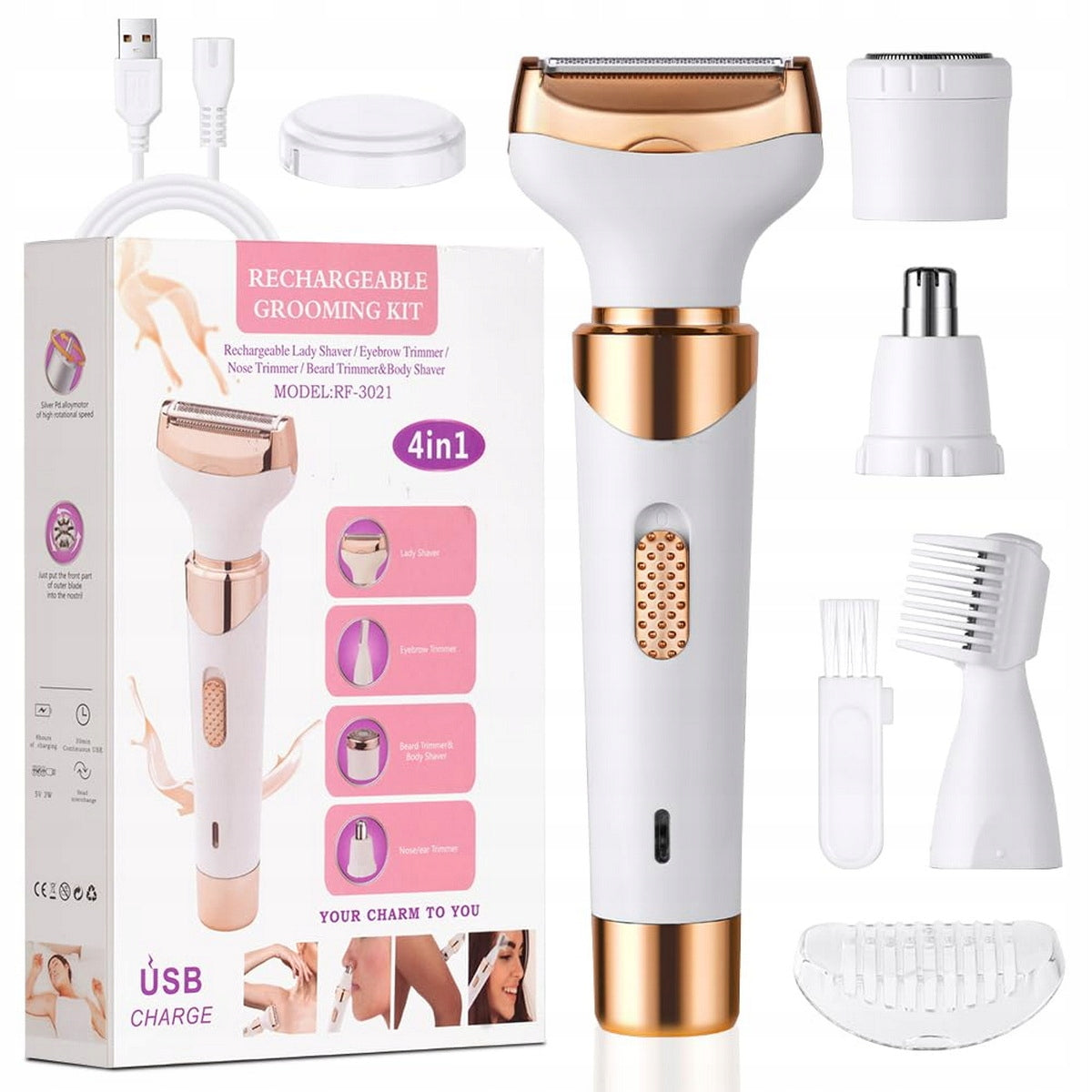 4in1 Women's Epilator Shaver for Women for Bikini Legs Pach Waterproof USB
