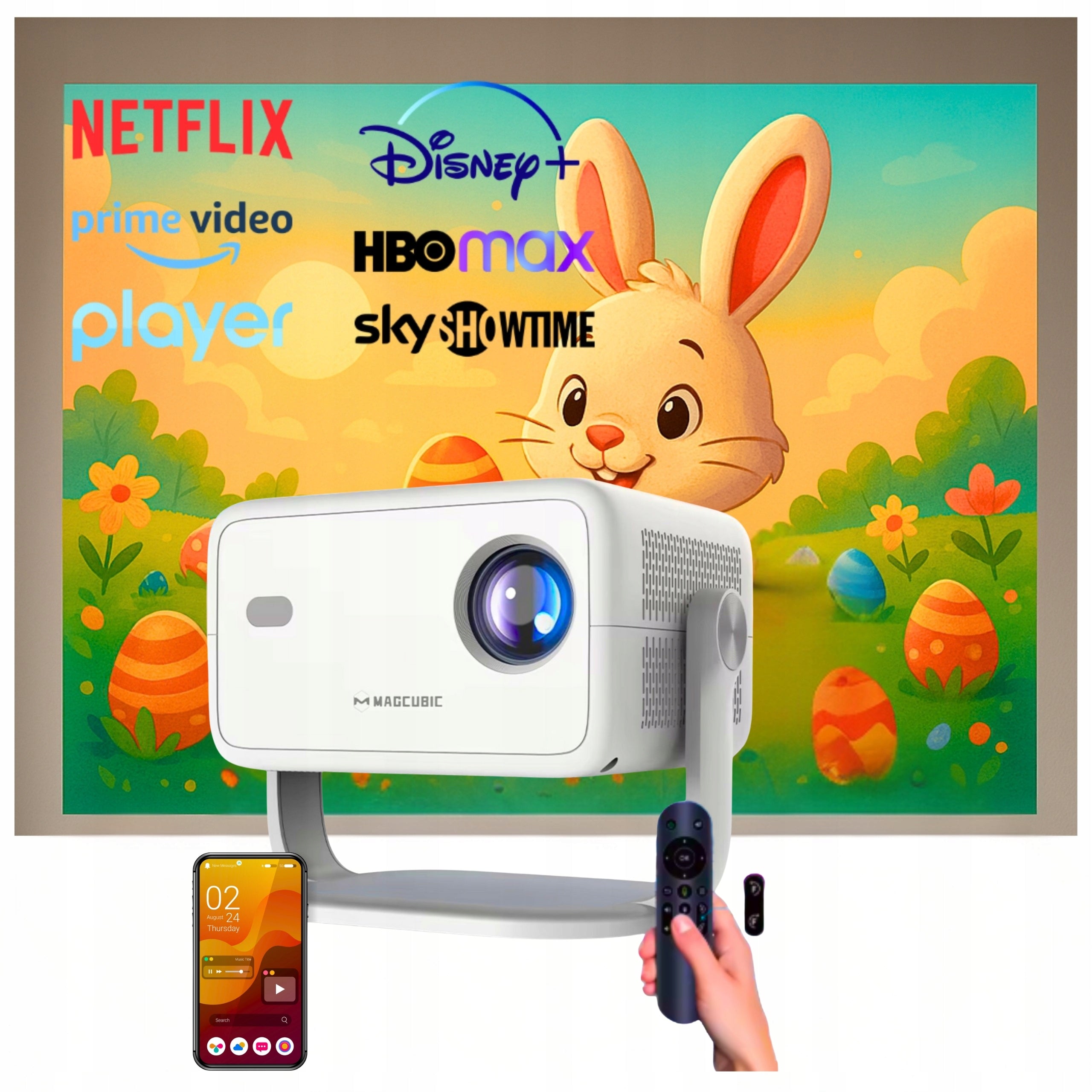4k PROJECTOR Android 14 Full HD1080p 650ANSI Rotary White