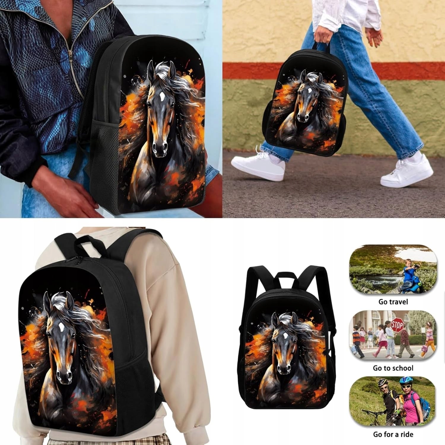 4pcs Horse Children School Backpack for Girls Cool Horse Kids Bookbag with Manufacturer code Horse Children School Backpack