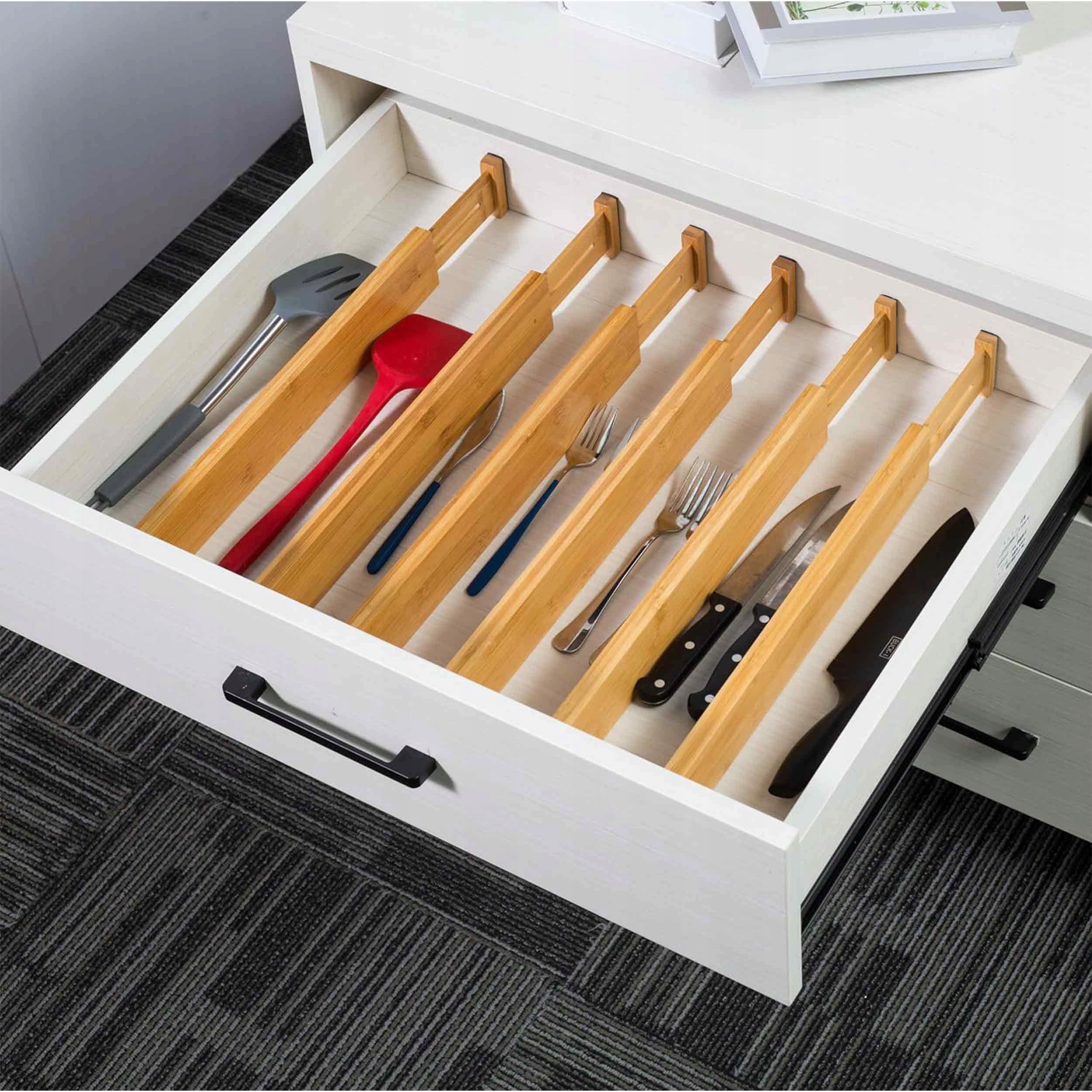 4x DRAWER COMPARTMENT CARTRIDGES BAMBOO ORGANIZERS NATURAL BAMBOO 56cm Kind drawer organizer
