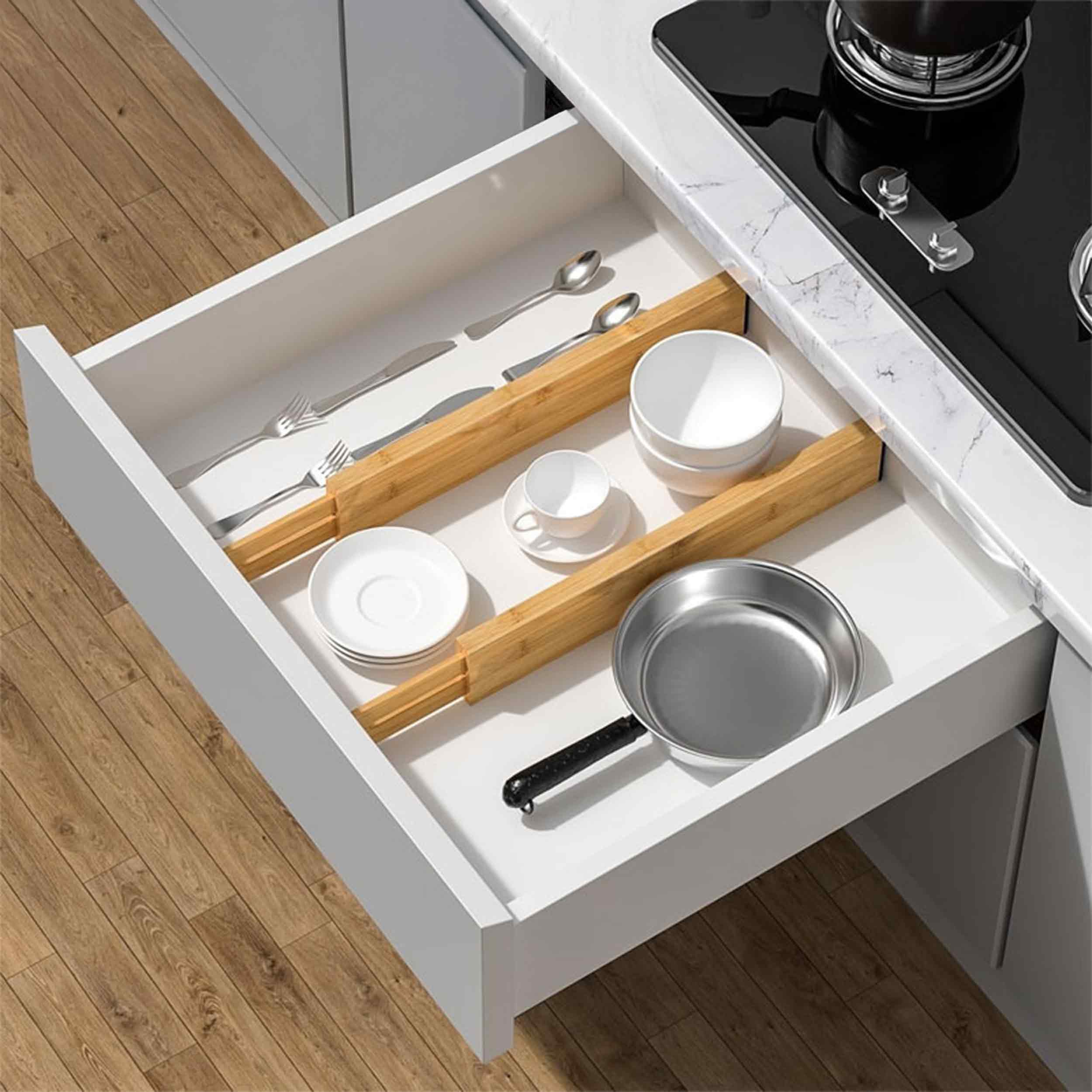 4x DRAWER COMPARTMENT CARTRIDGES BAMBOO ORGANIZERS NATURAL BAMBOO 56cm Number of pieces 4 pcs