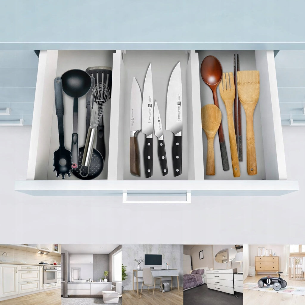 4x DRAWER COMPARTMENT SEPARATOR ORGANIZER ADJUSTABLE 43-55 CM WOOD Kind drawer organizer