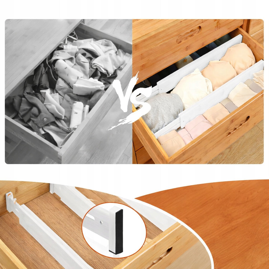 4x DRAWER COMPARTMENT SEPARATOR ORGANIZER ADJUSTABLE 43-55 CM WOOD Length 55 cm
