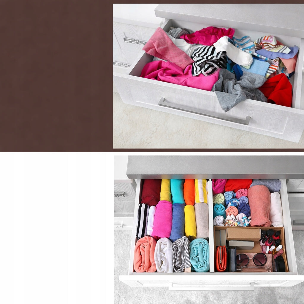 4x DRAWER COMPARTMENT SEPARATOR ORGANIZER ADJUSTABLE 43-55 CM WOOD Packaging status original