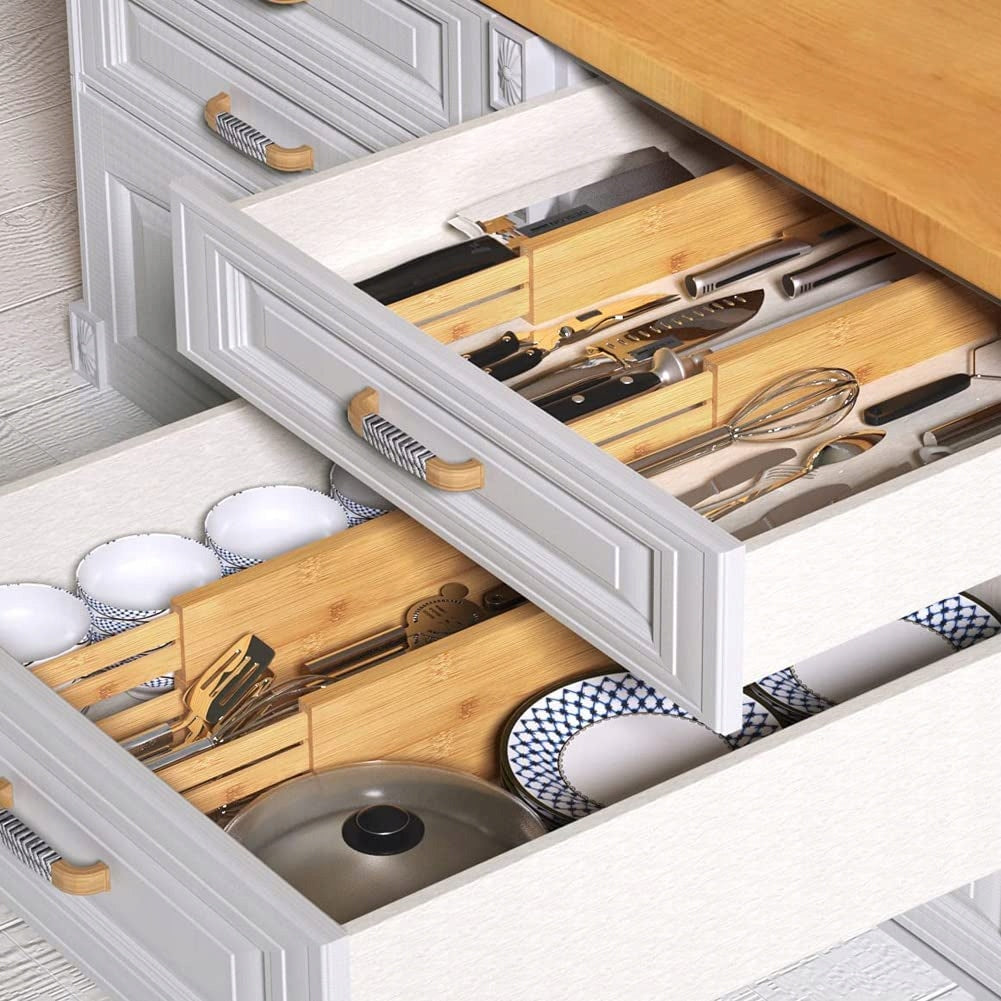 4x DRAWER ORGANIZER COMPARTMENT SEPARATOR BAMBOO COMPARTMENTS Manufacturer code 4 x Organizer przegródki do szafki szuflady
