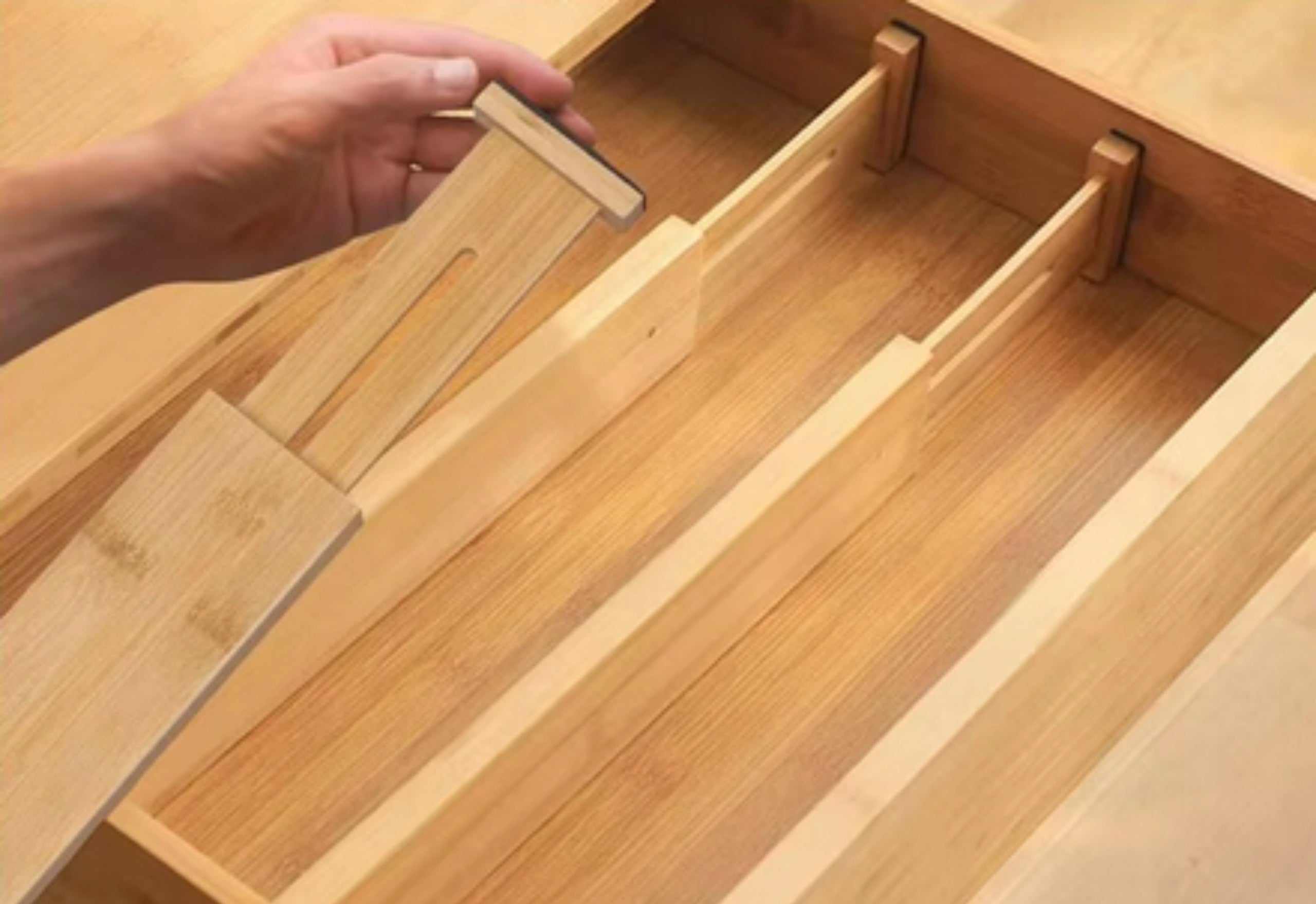 4x DRAWER ORGANIZER COMPARTMENT SEPARATOR BAMBOO COMPARTMENTS Packaging status original