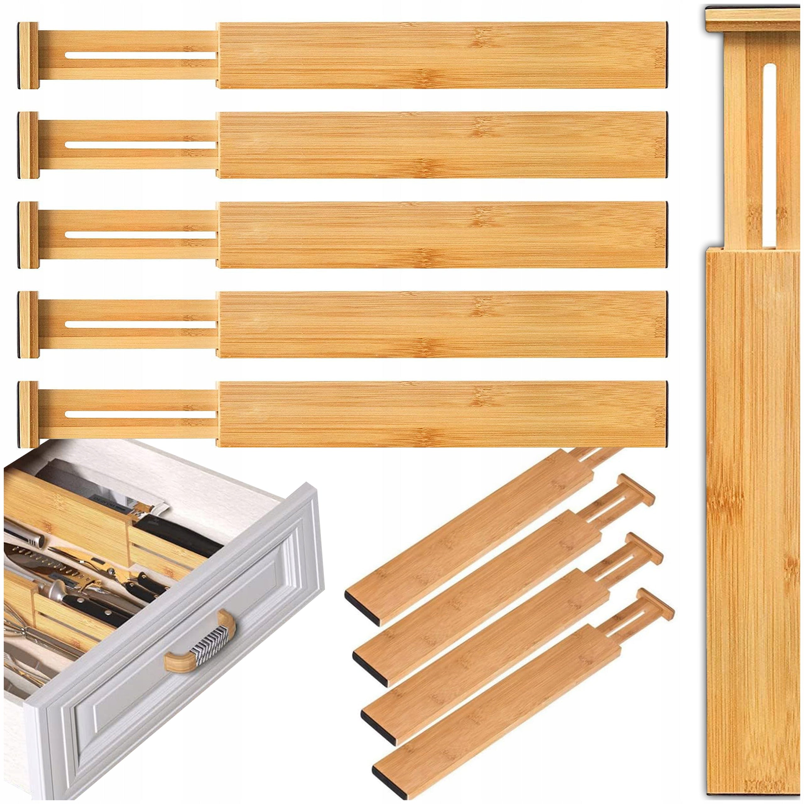 4x DRAWER ORGANIZER COMPARTMENT SEPARATOR BAMBOO COMPARTMENTS