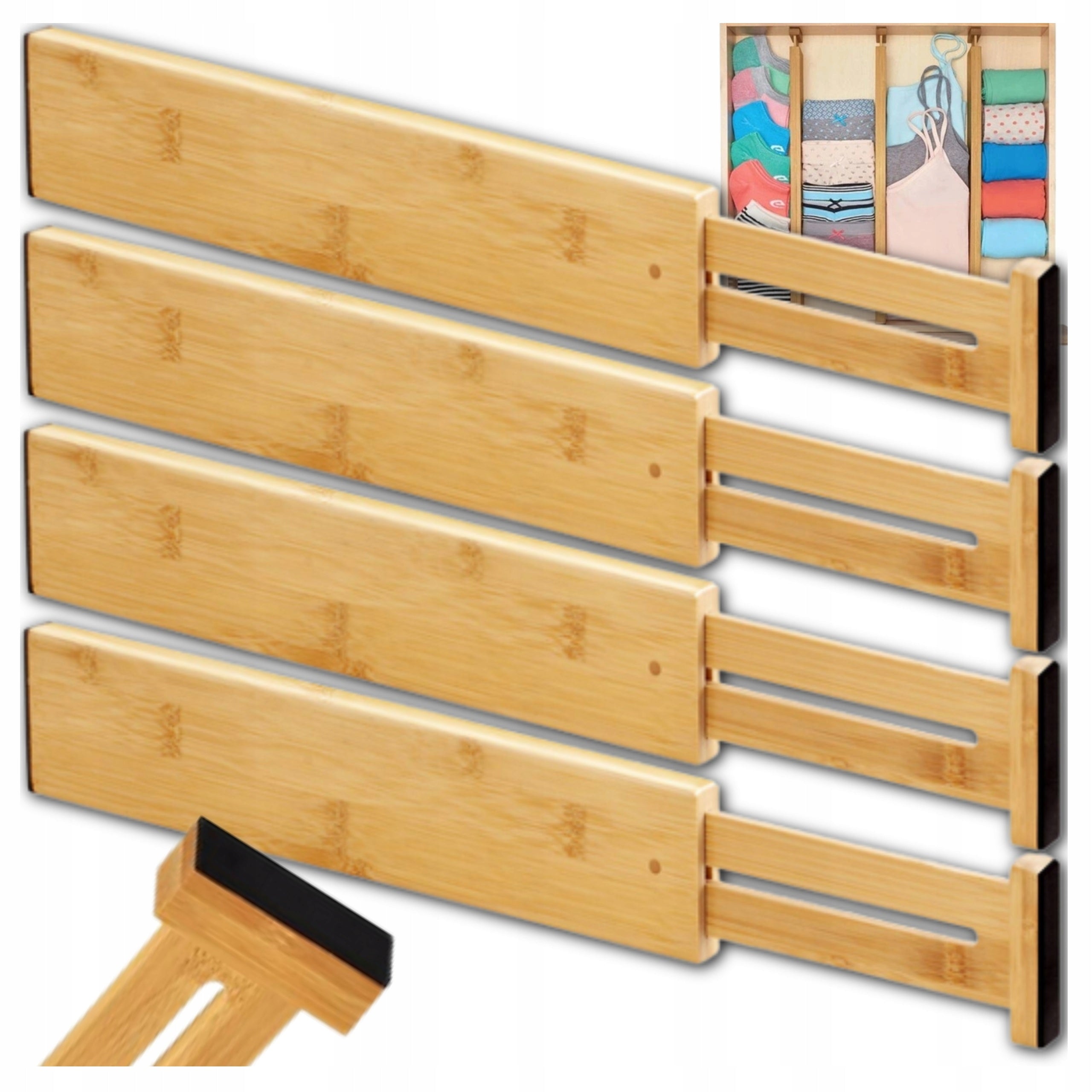 4x DRAWER ORGANIZER COMPARTMENT SEPARATOR BAMBOO COMPARTMENTS
