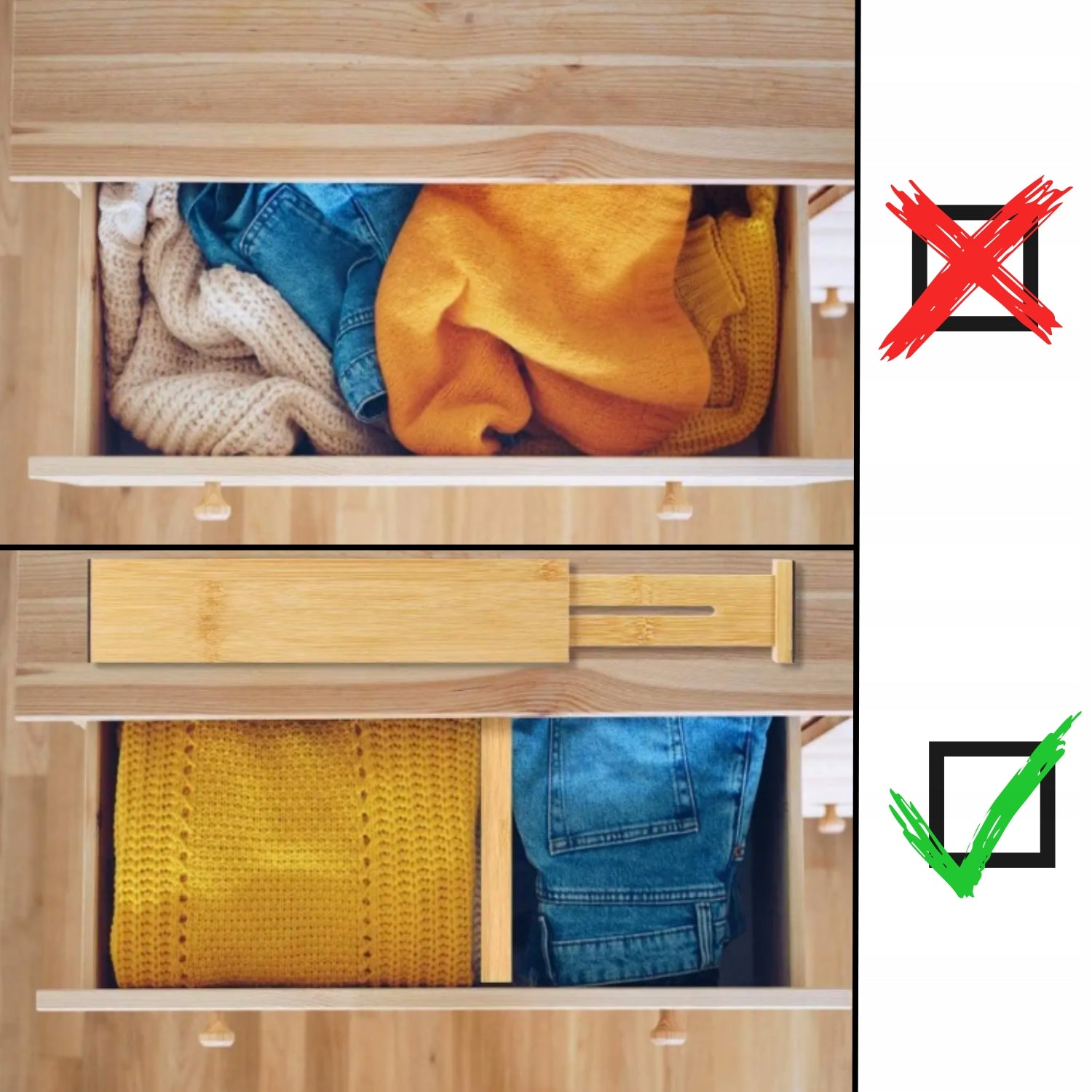 4x Drawer dividers sliding bamboo organizer separator compartment Brand MORE&DECO