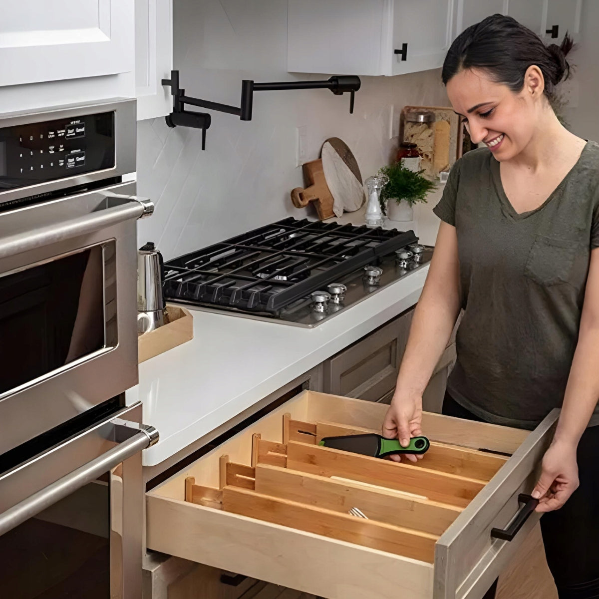 4x Drawer dividers sliding bamboo organizer separator compartment Color beige