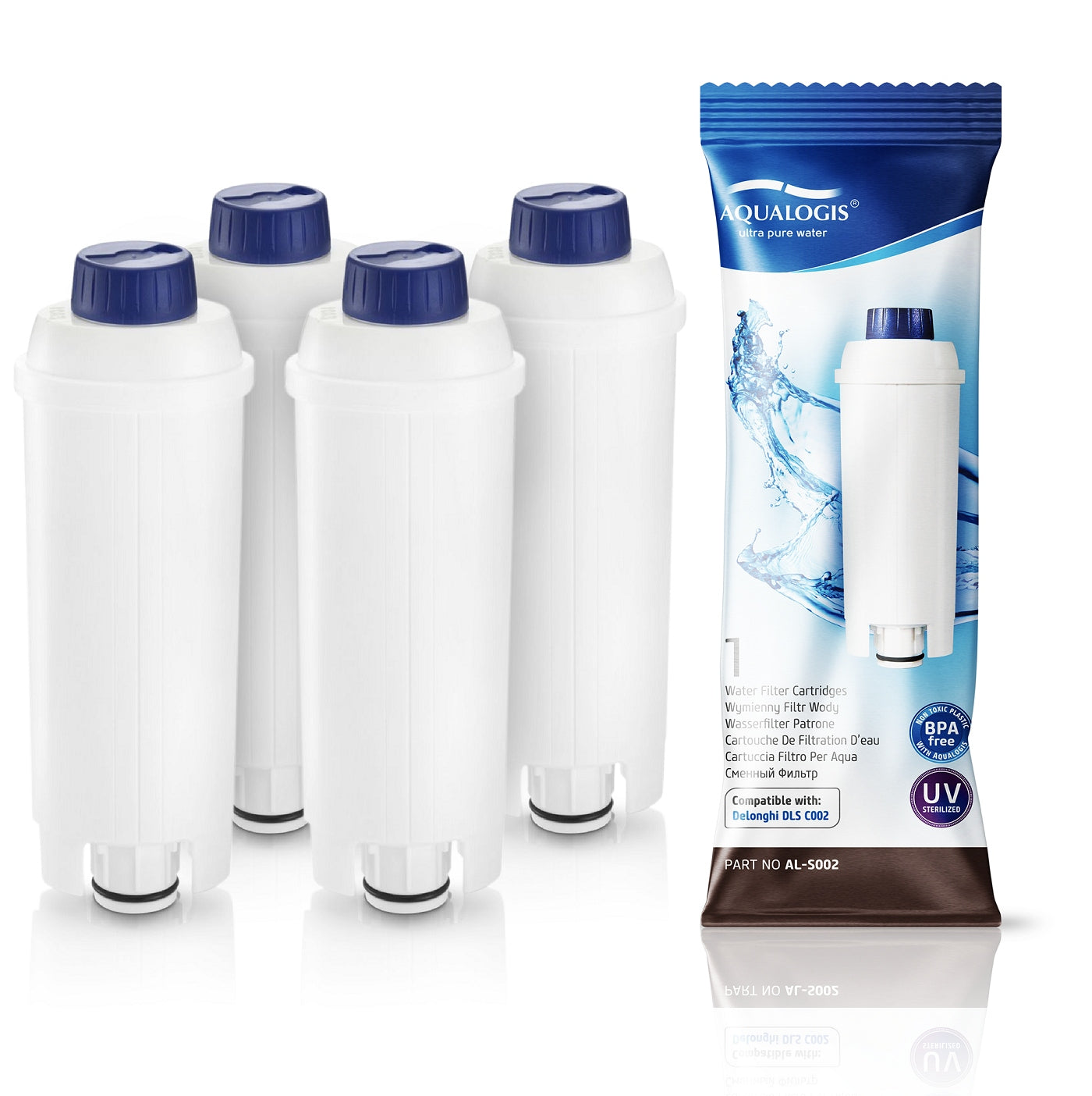 4x Filter for Delonghi AL-S002 + Descaler 500ml + Brush Manufacturer code Set_AL-S002_4szt_EcoDecalk500ml_1szt_AQ-434