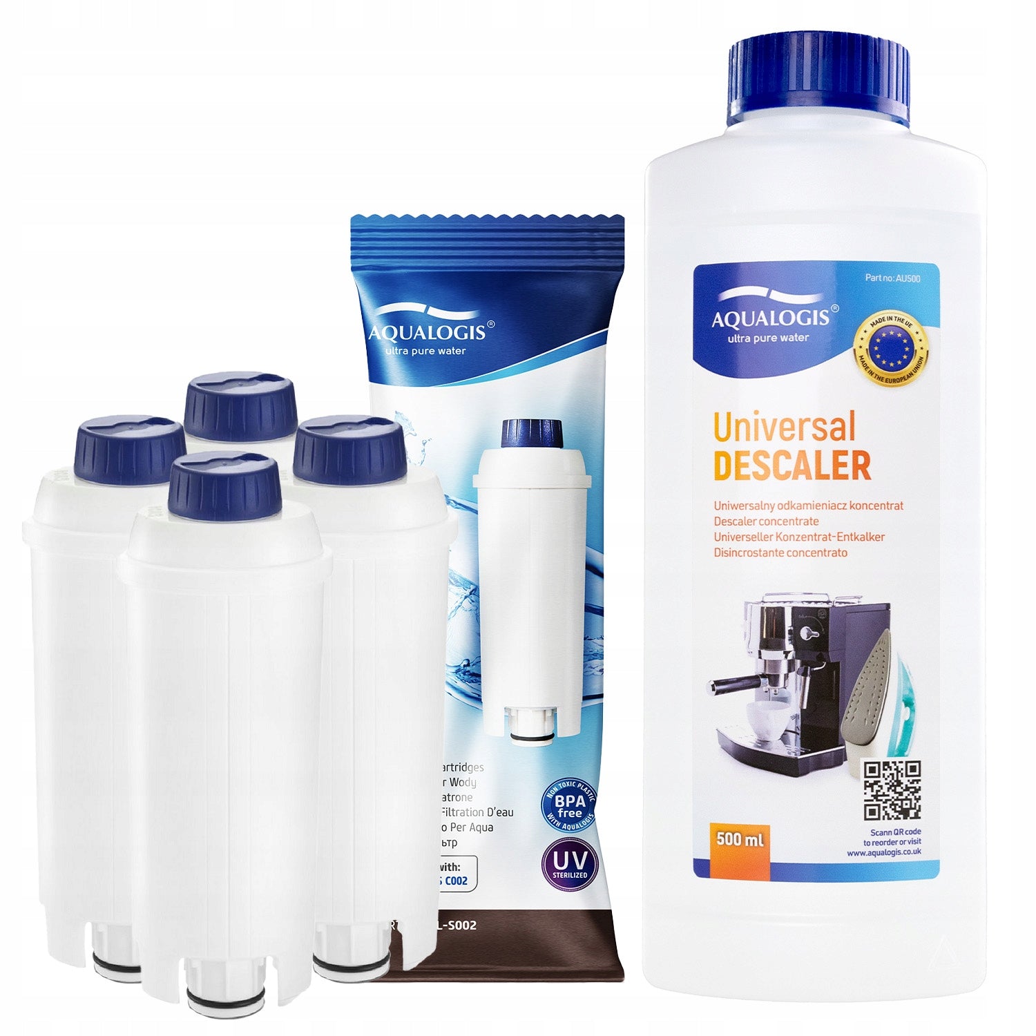 4x Filter for Delonghi AL-S002 + Universal Descaler 500ml