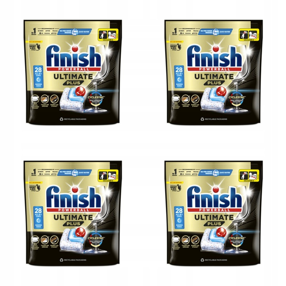 4x Finish Ultimate Plus 28 baking soda capsules