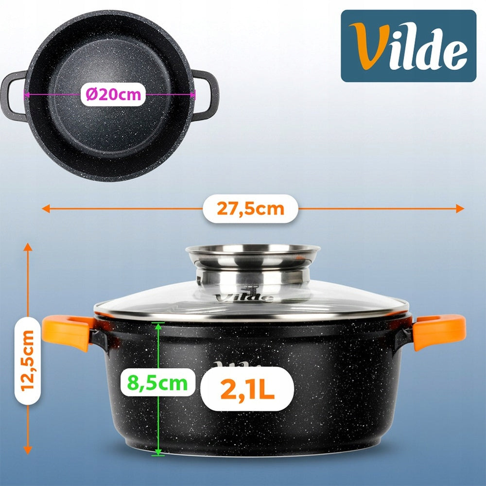 4x GRANITe pots set of gas pots induction VILDE 16 20 24 28 cm Coating type granitic