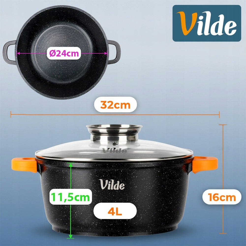 4x GRANITe pots set of gas pots induction VILDE 16 20 24 28 cm Manufacturer code 5900670119215