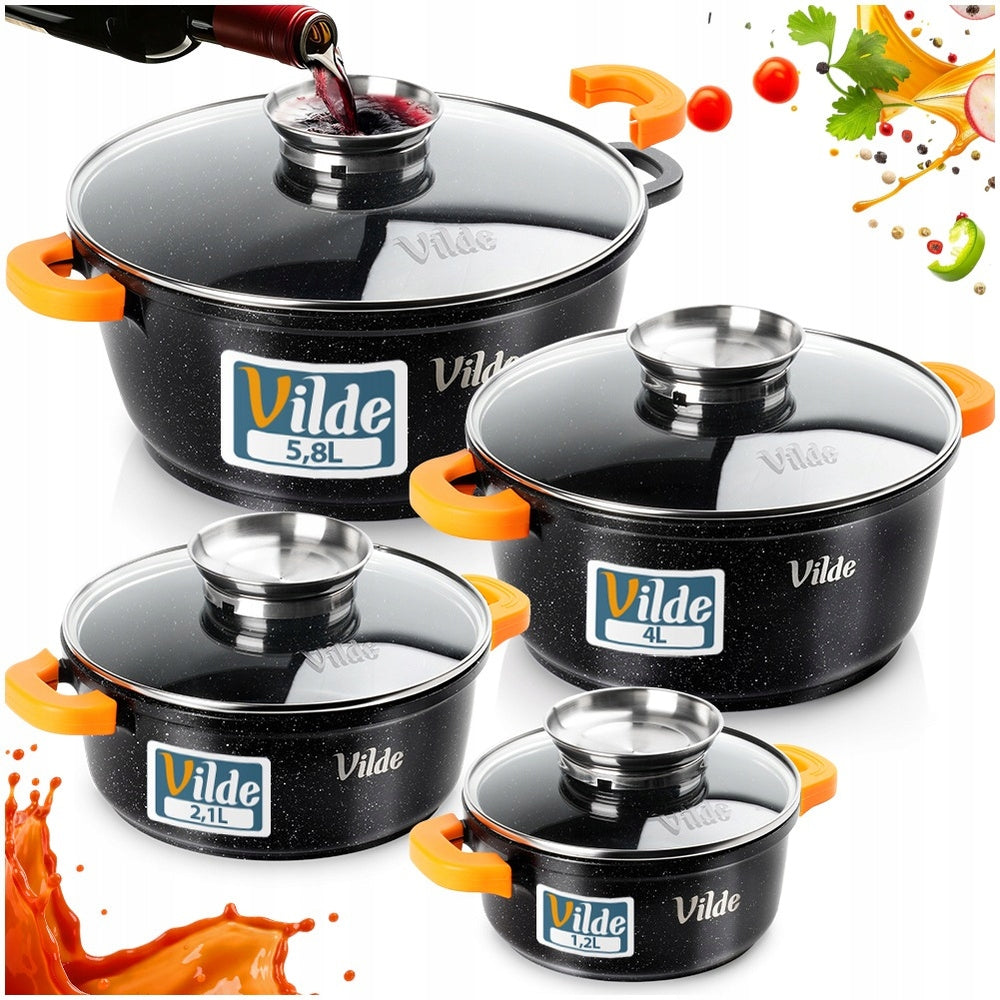 4x GRANITe pots set of gas pots induction VILDE 16 20 24 28 cm