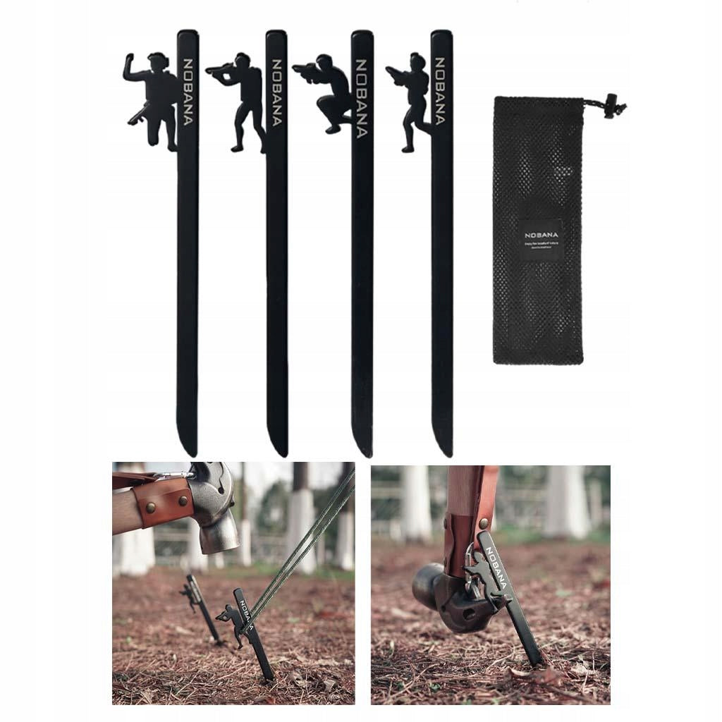 4x High Strength Tent Pegs Stakes Nails Canopy Rope for Outdoor Hard black