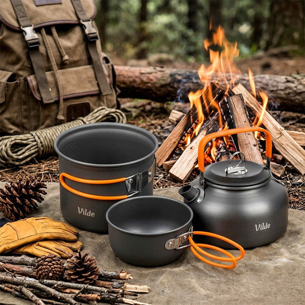 4x Hiking Dishes Camping Picnic Pot Saucer Pan Kettle Packaging status original