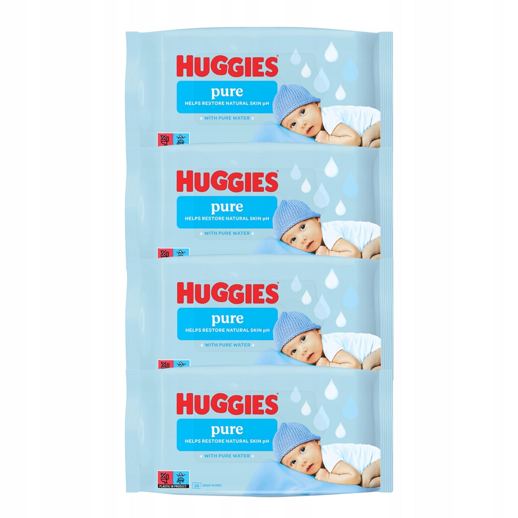 4x Huggies Pure Baby Wet Wipes 56 Pack