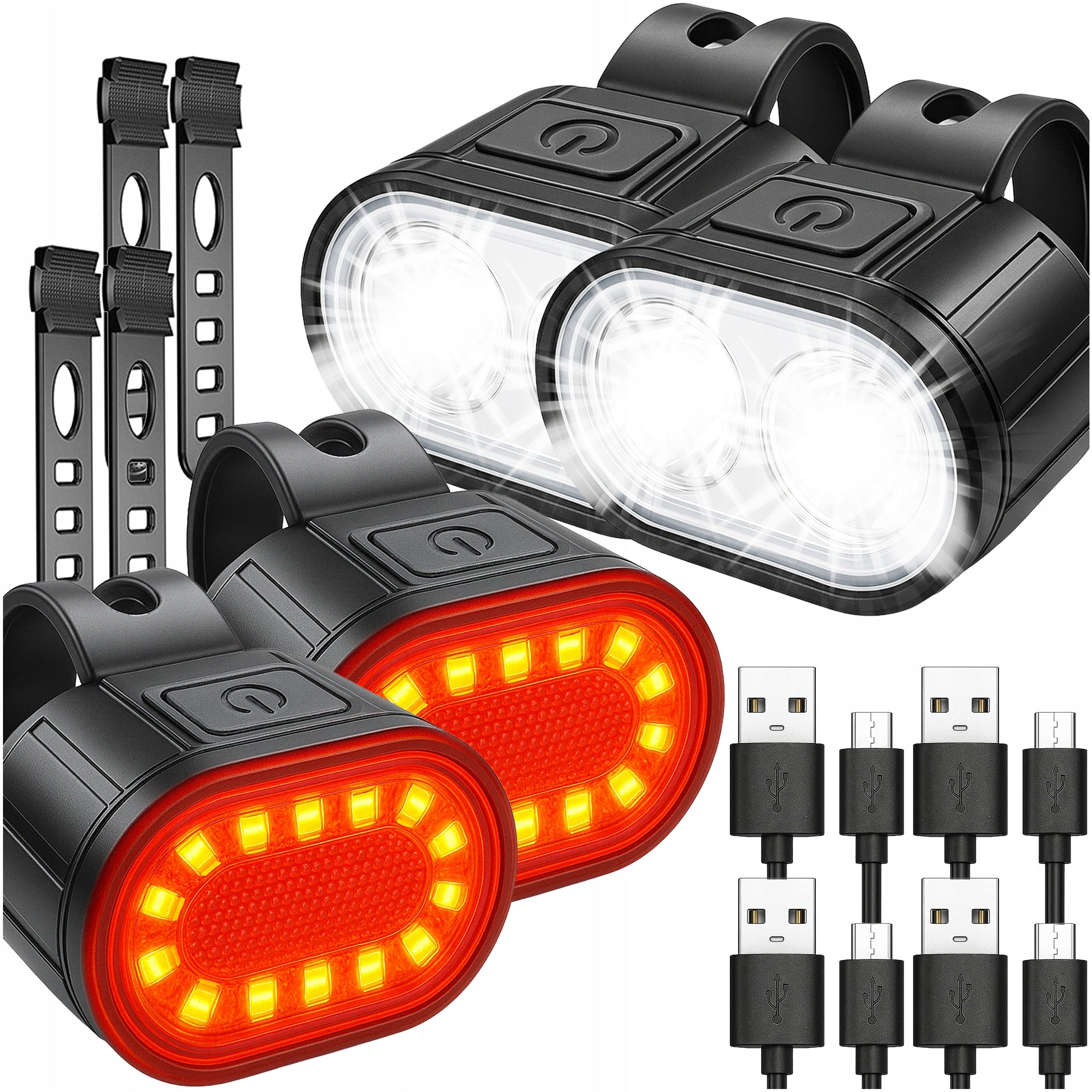 4x LED BICYCLE LIGHT FRONT REAR 800 LUMENS USB C WATERPROOF