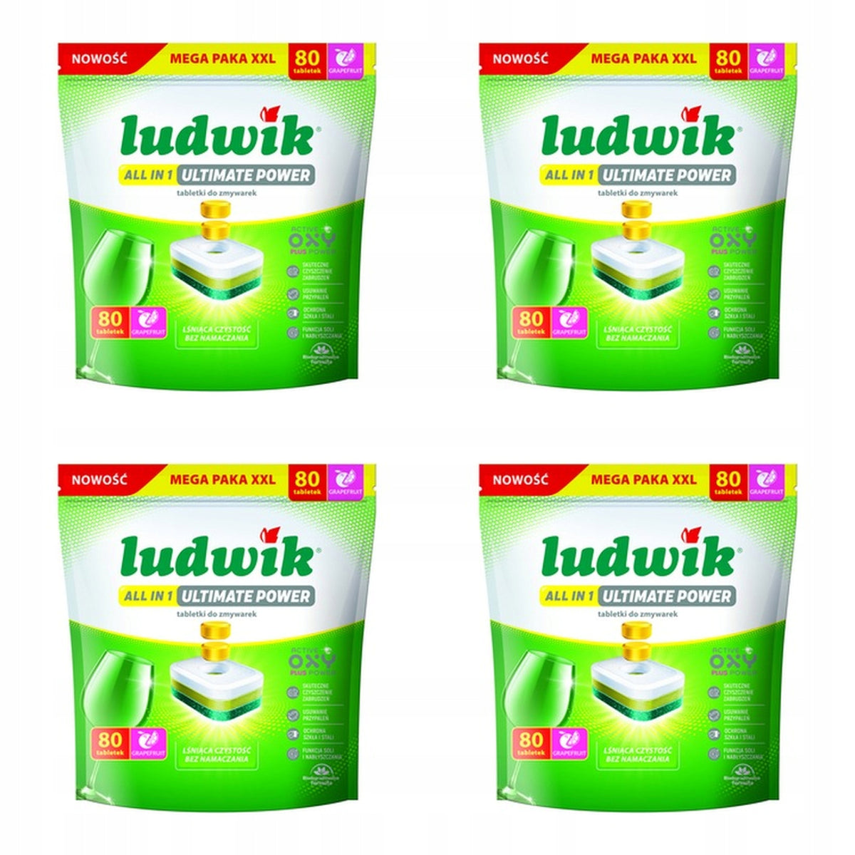 4x Ludwik all in 1 dishwasher tablets Ultimate Power 80 pcs grapefruit