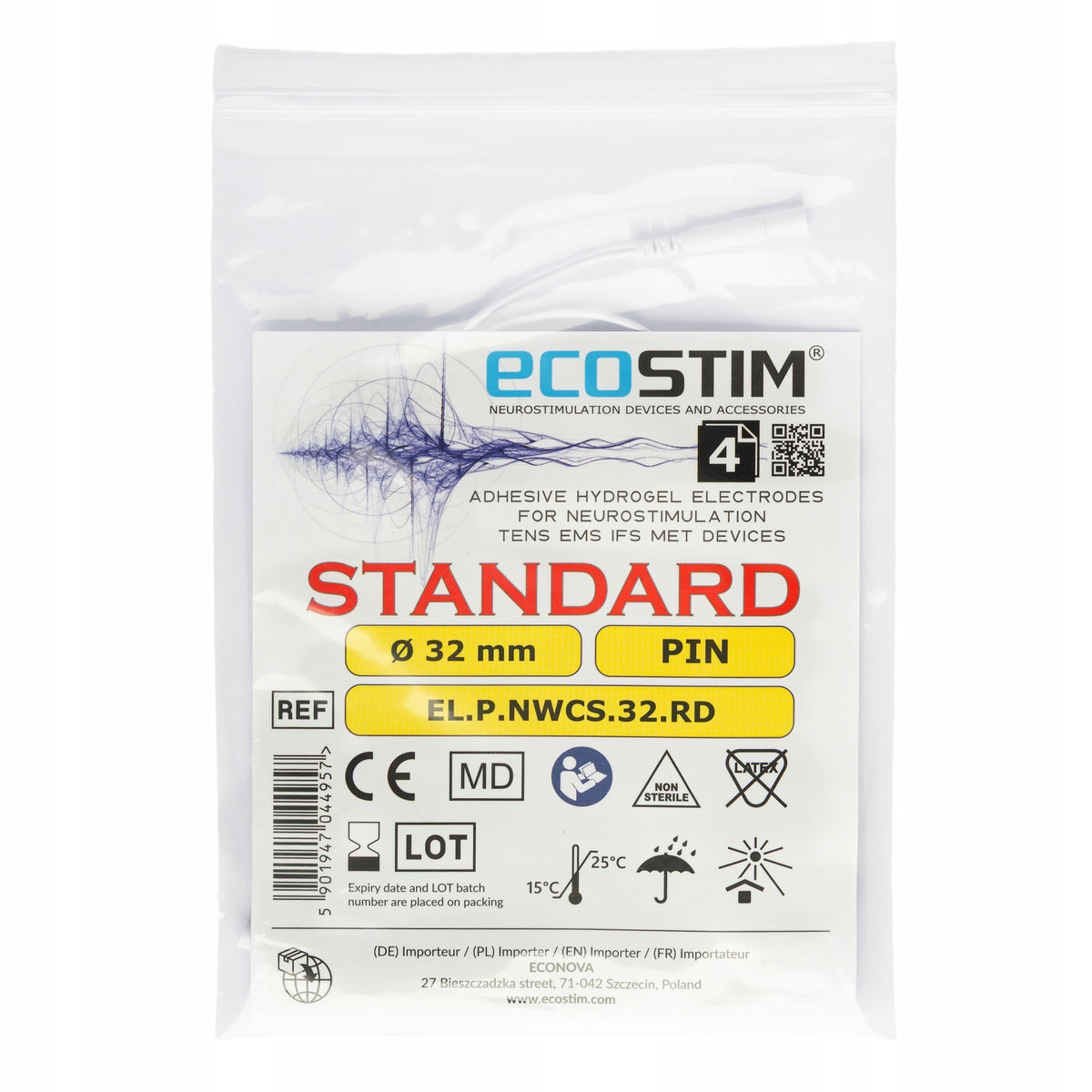4x Medical Electrodes Round Gel Self Adhesive TENS 3,2cm PIN ECOSTIM Medical device yes
