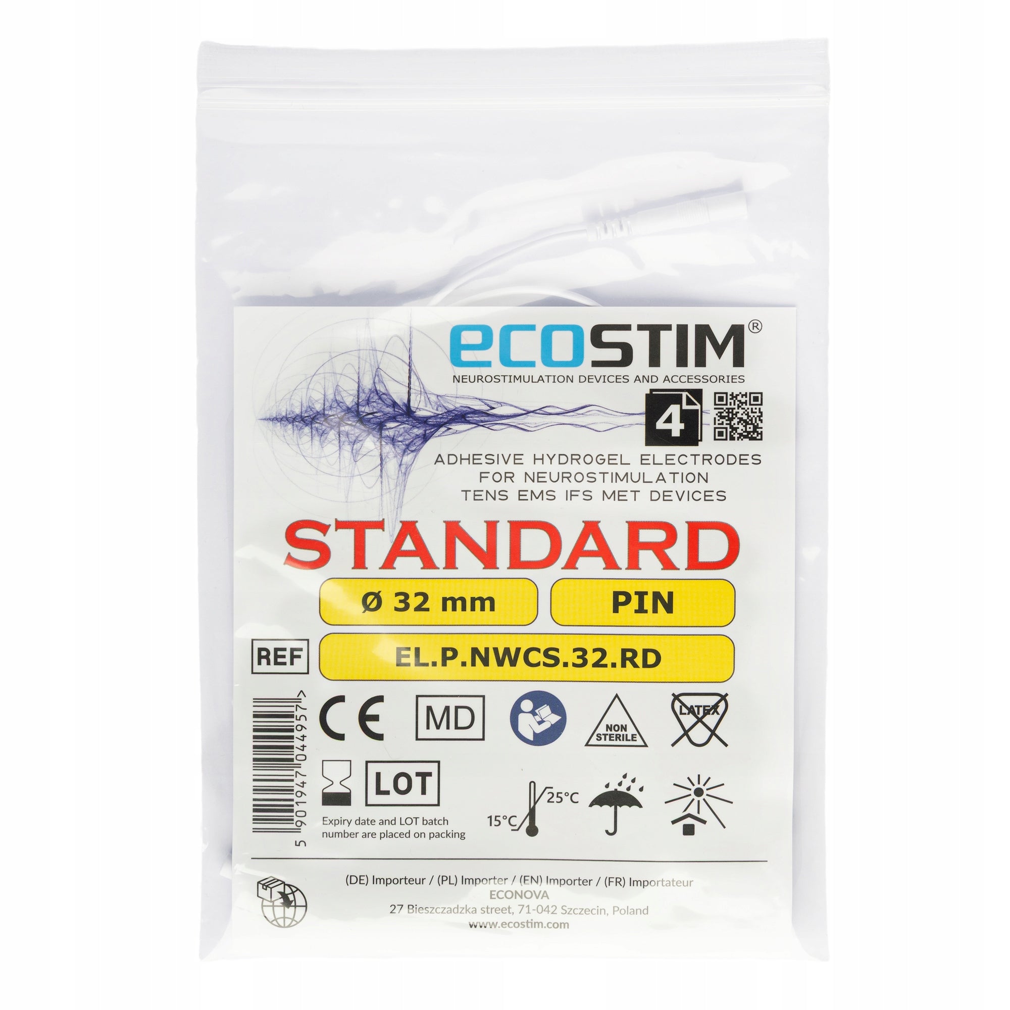 4x Medical Electrodes Round Gel Self Adhesive TENS 3,2cm PIN ECOSTIM Medical device yes