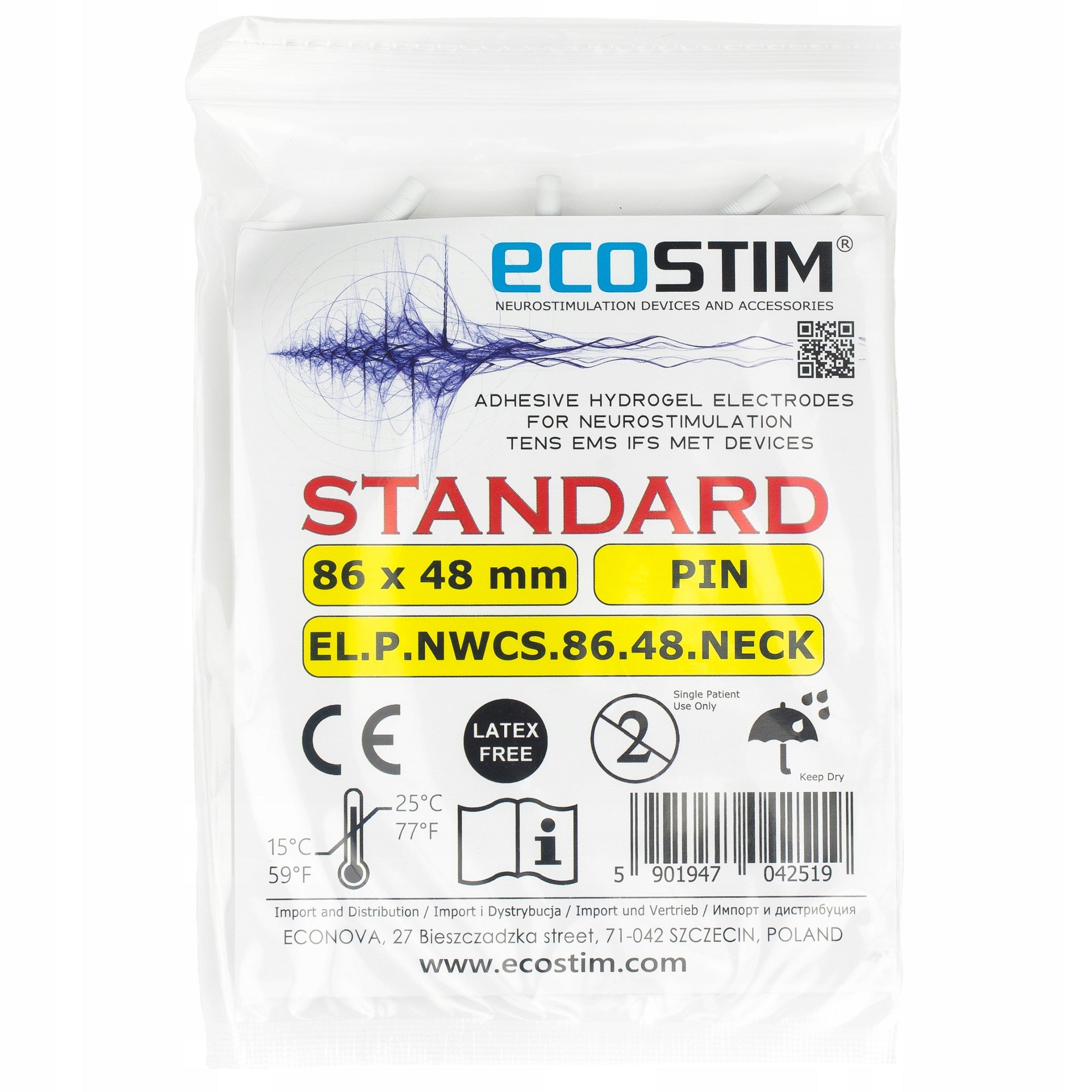 4x Medical Gel Electrodes TENS 8,6x4,8cm PIN Face and Neck ECOSTIM Medical device yes