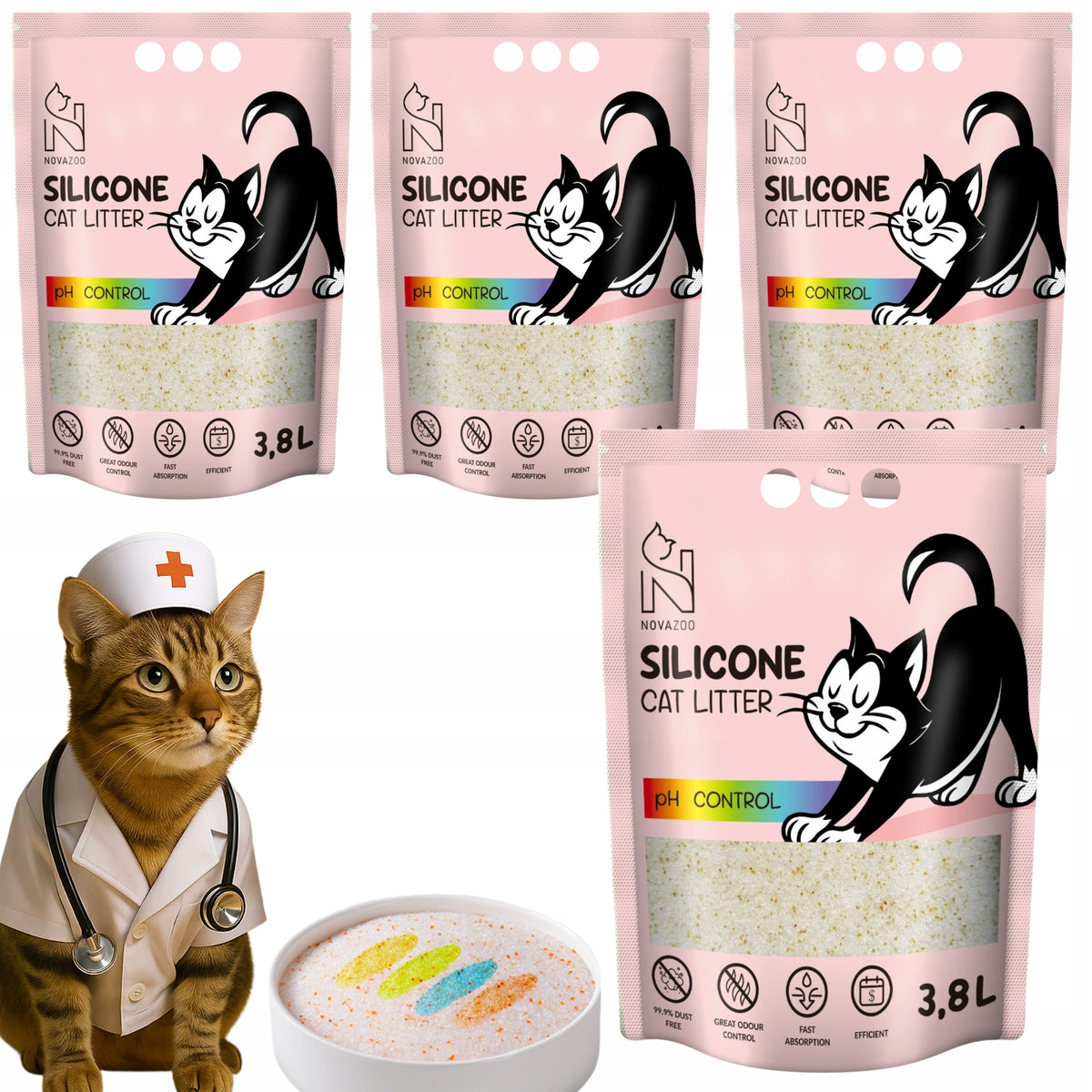 4x NOVAZOO Silicone Litter PH CONTROL DIAGNOSTIC URINE CONTROL 3.8L