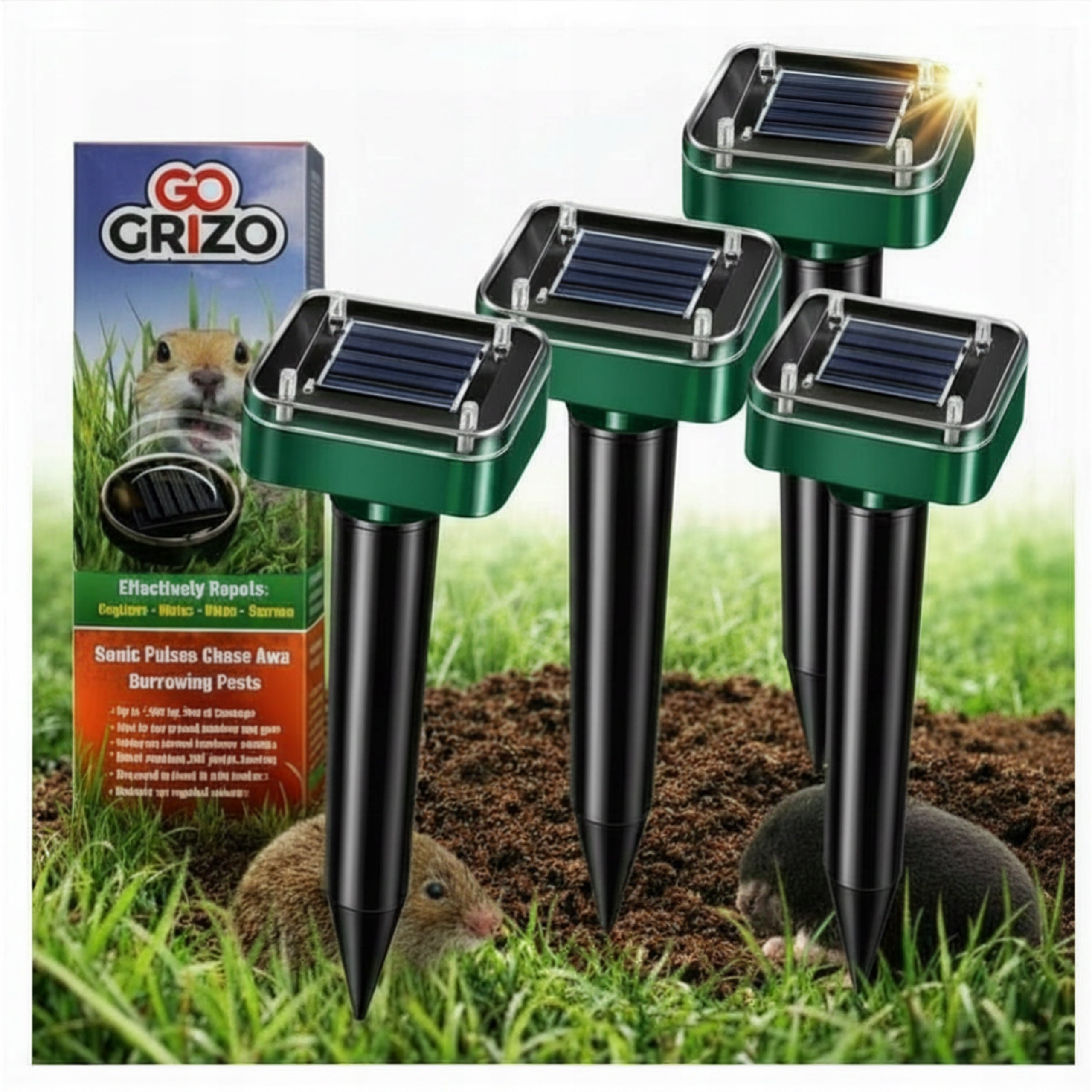 4x POWERFUL SOLAR DETERRENT FOR MOLES VOLES RODENTS STRONG DETERRENT