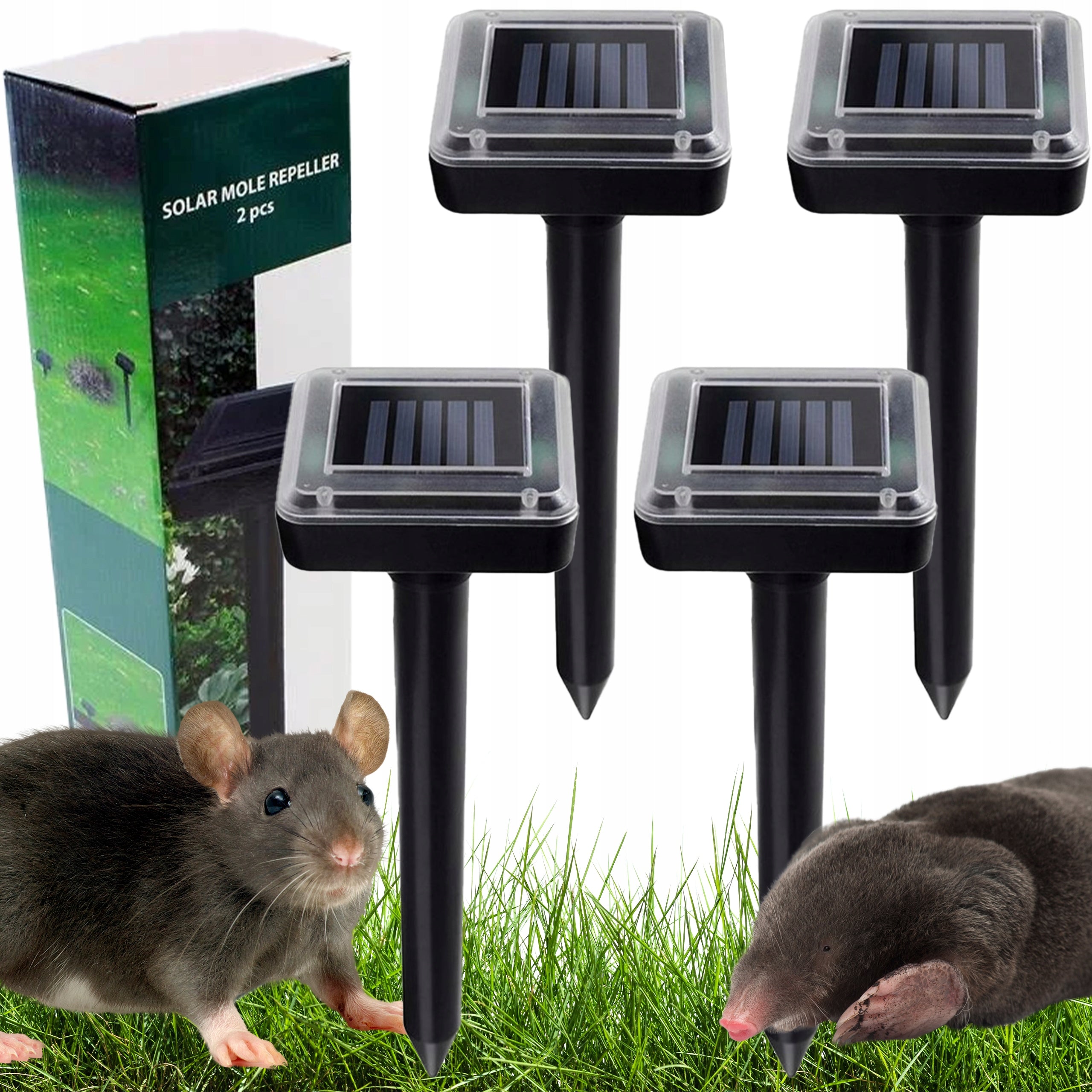 4x POWERFUL SOLAR MOLE REPELLENT FOR MOLES RODENT MICE XXL 4PCS