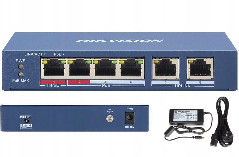 4x PoE Switch 2x LAN 60W for HiPoE PoE IP Cameras