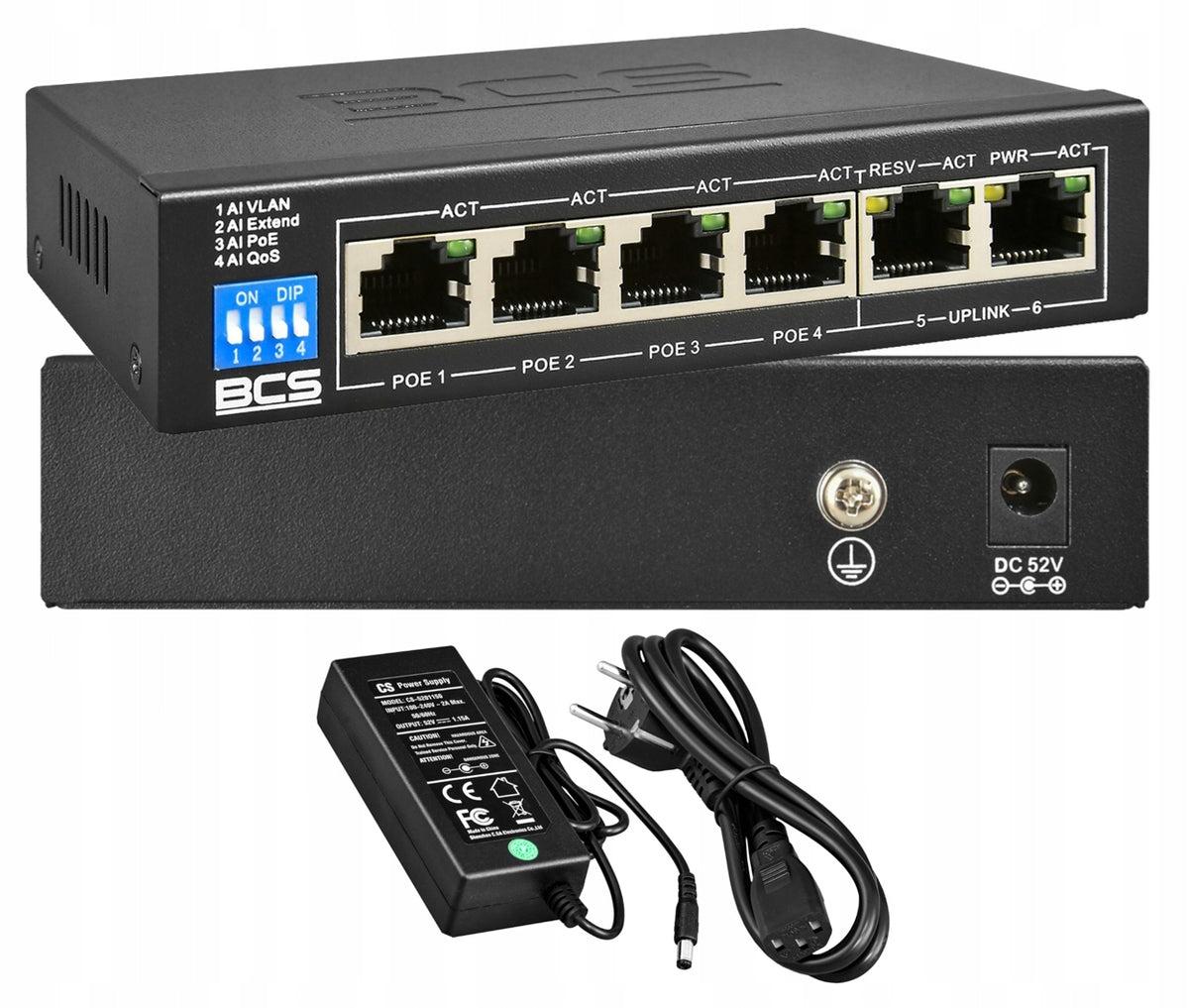 4x PoE switch for 4 IP cameras BCS-B-SP0402 BCS